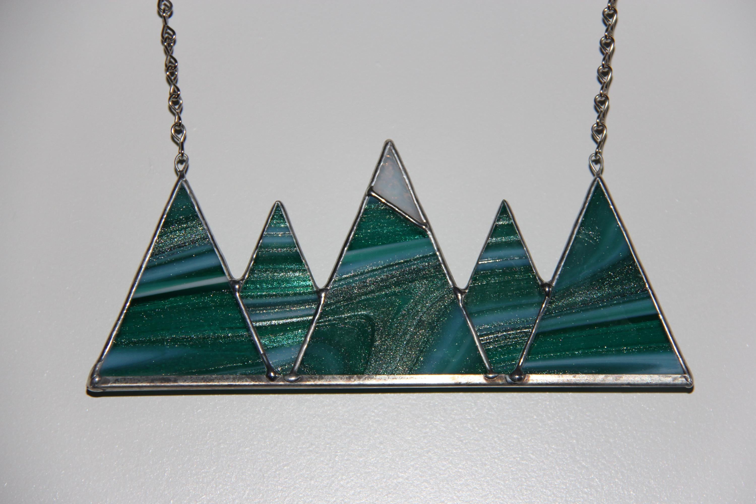 Mountain Stained Glass Suncatcher - Mini Green Glass Window Hanging Decor 4 - MeasureMason Mountain Stained Glass Suncatcher - Mini Green Glass Window Hanging Decor 4