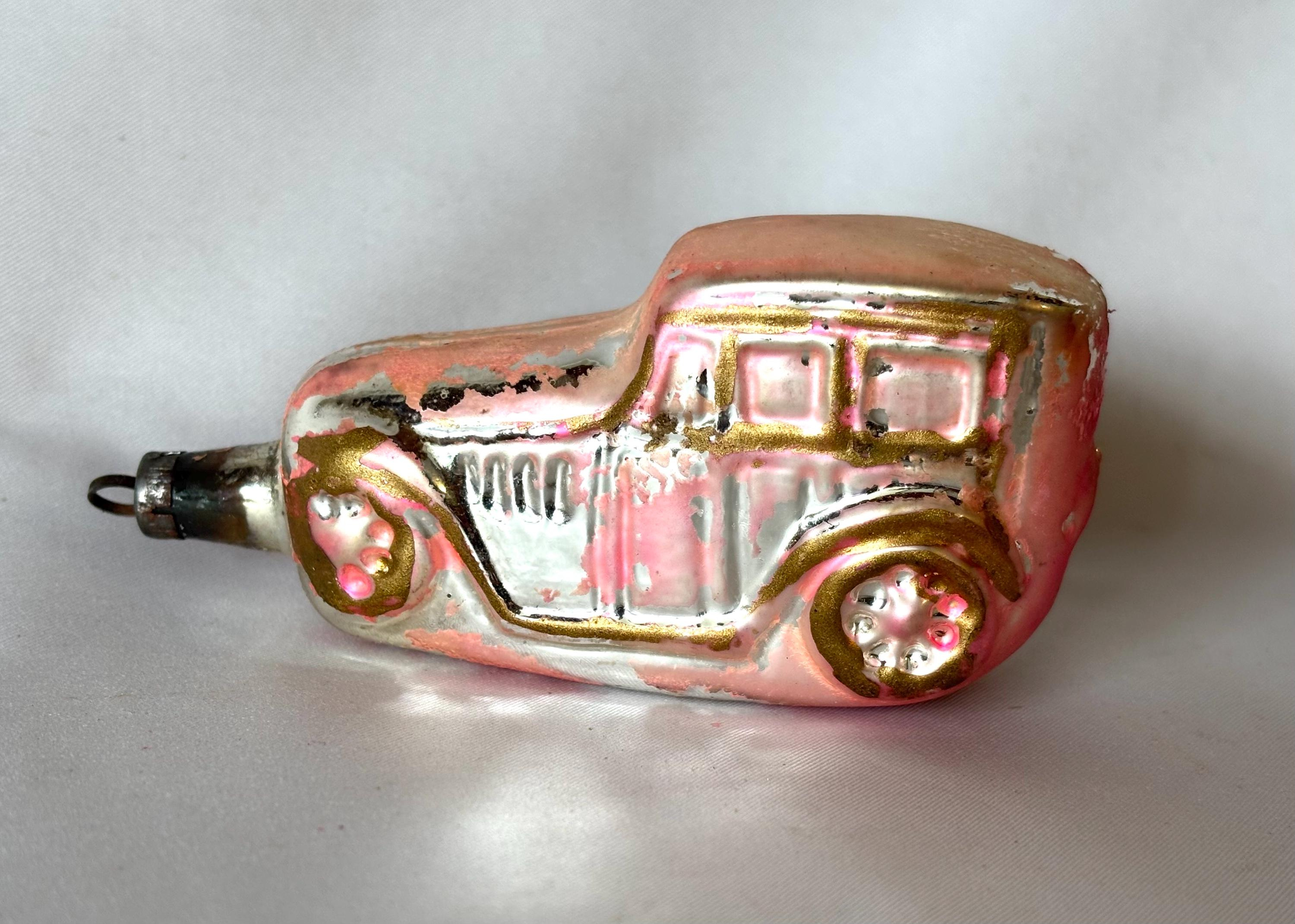 1900s German Glass Christmas Ornament Touring Car Large, Antique Figural Glass Car Ornament 1