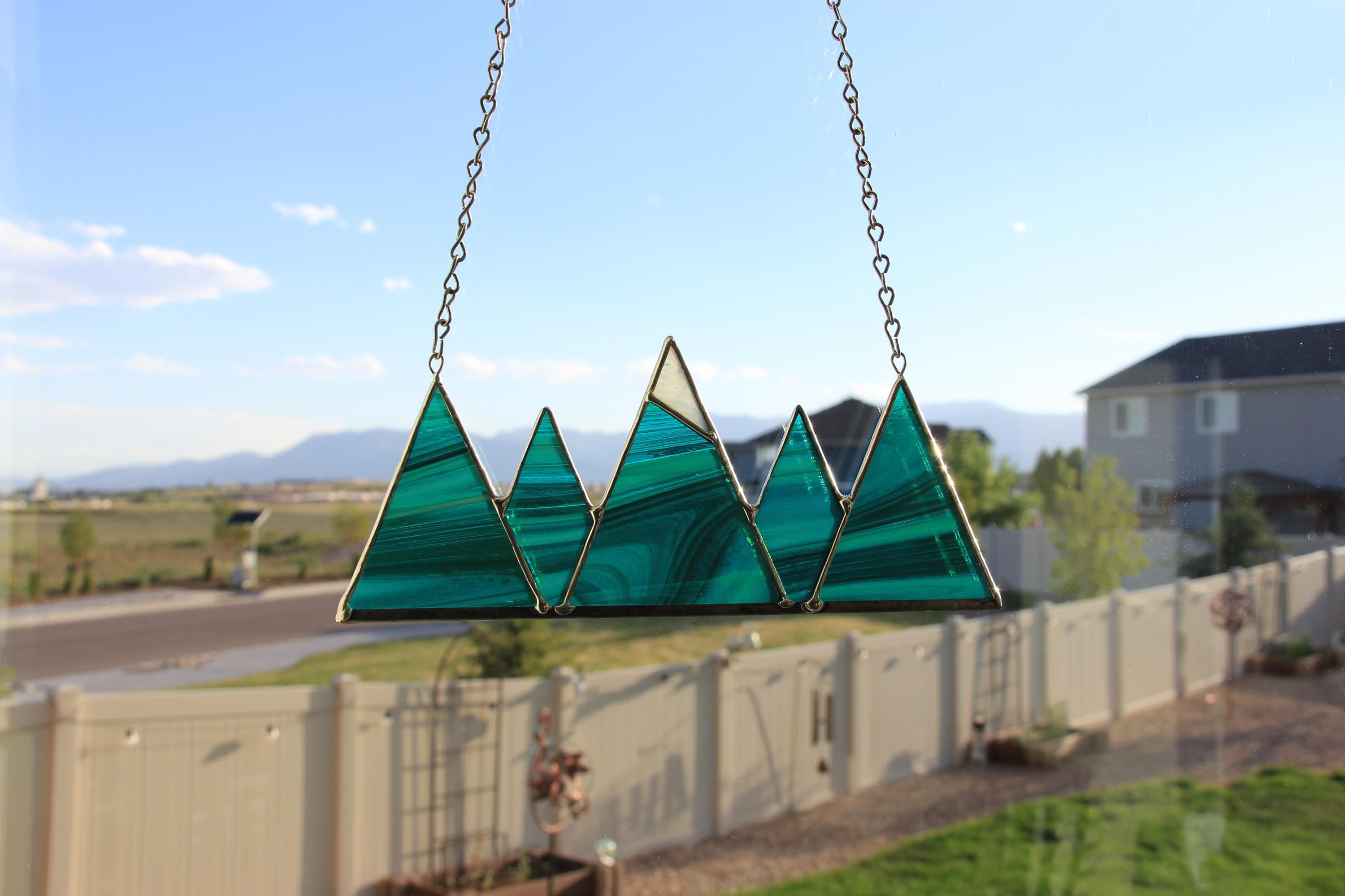 Mountain Stained Glass Suncatcher - Mini Green Glass Window Hanging Decor