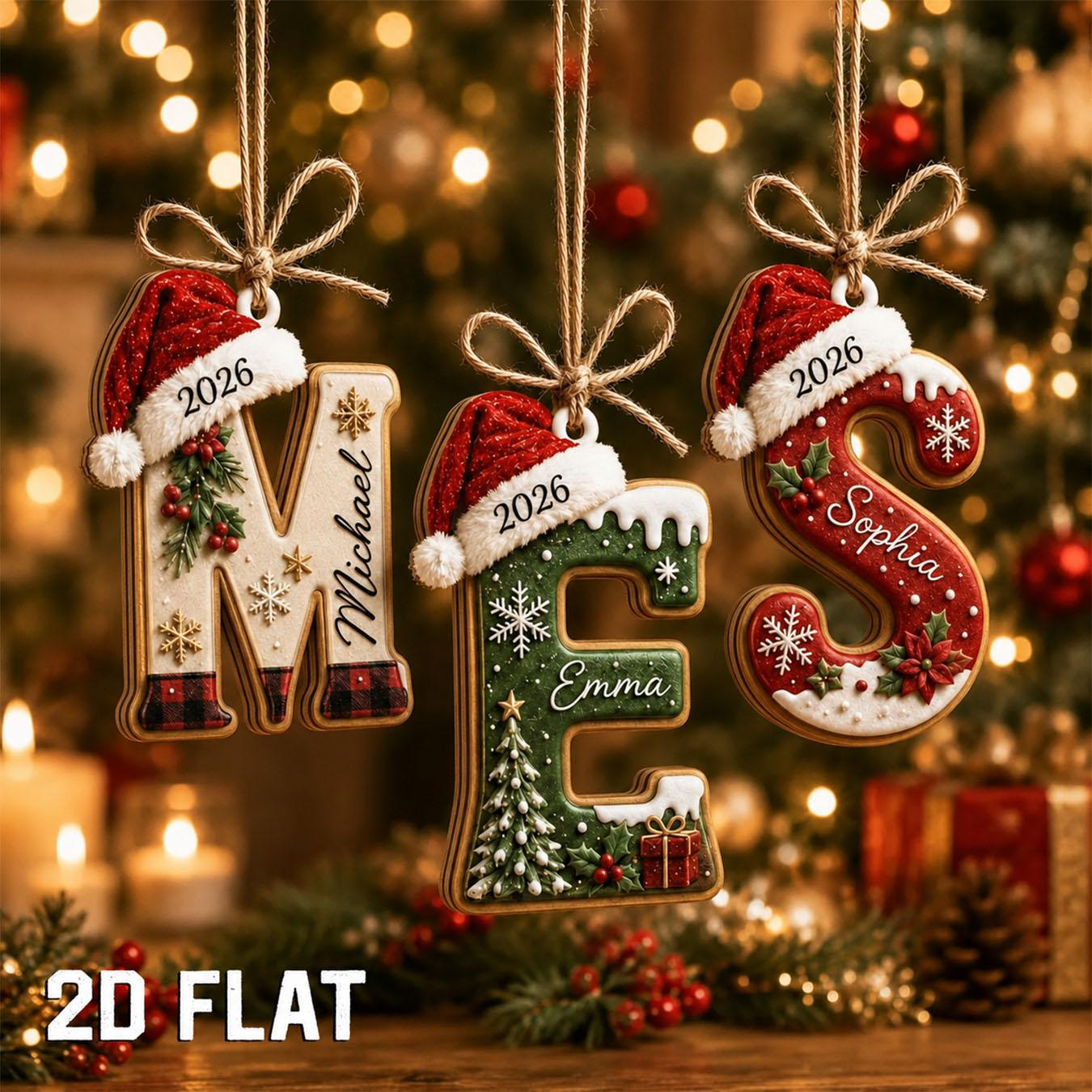 Personalized 2D Flat Wooden Initial Christmas Ornament - Custom Holiday Keepsake Personalized 2D Flat Wooden Initial Christmas Ornament - Custom Holiday Keepsake