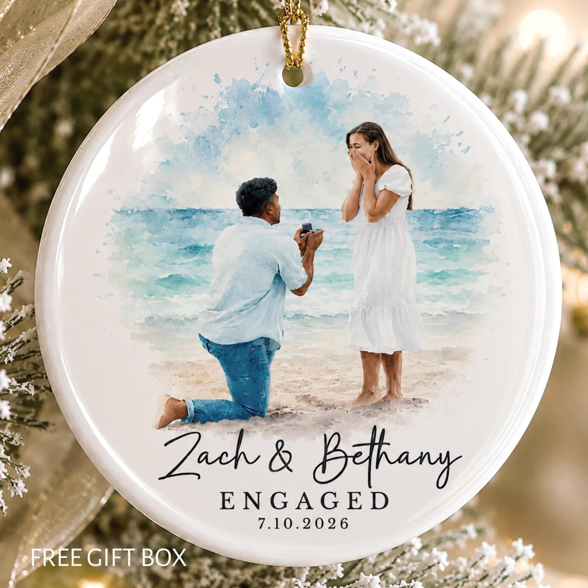 Personalized Engagement Ornament from Photo, Custom Watercolor Couple Portrait Gift Personalized Engagement Ornament from Photo, Custom Watercolor Couple Portrait Gift