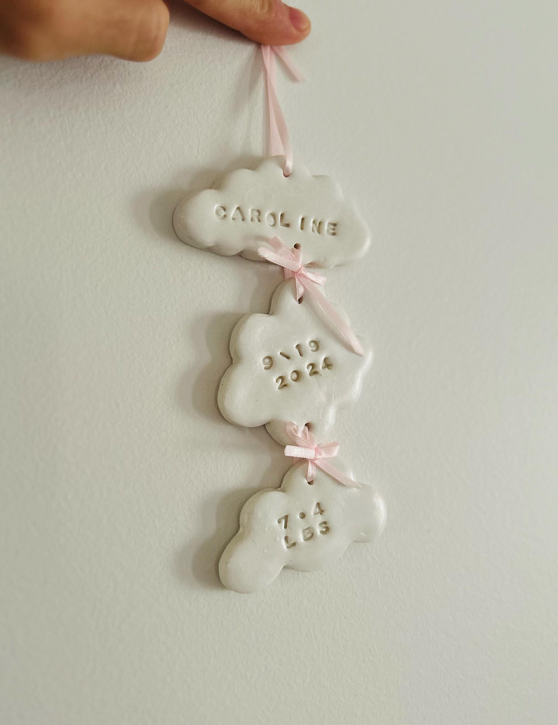 Custom Stamped Cloud Ornament: Handmade Polymer Clay Keepsake 3 - MeasureMason Custom Stamped Cloud Ornament: Handmade Polymer Clay Keepsake 3