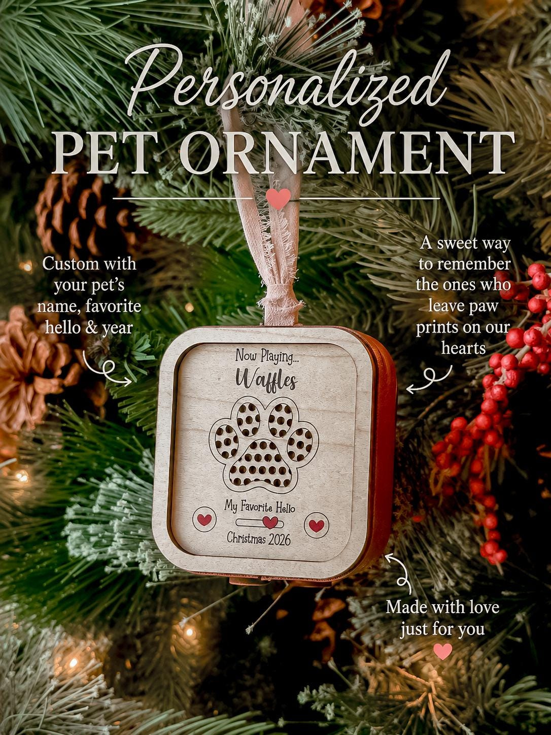 Personalized Voice Recording Christmas Ornament - Custom Wood & Leatherette Keepsake with 30-Second Audio 2 - MeasureMason Personalized Voice Recording Christmas Ornament - Custom Wood & Leatherette Keepsake with 30-Second Audio 2
