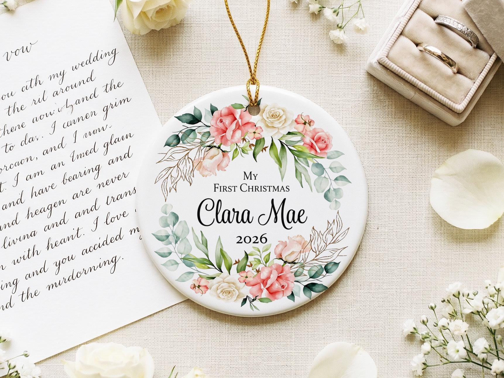 Personalized Baby's First Christmas Ornament - Custom Name Ceramic Keepsake for Baby's First Holiday