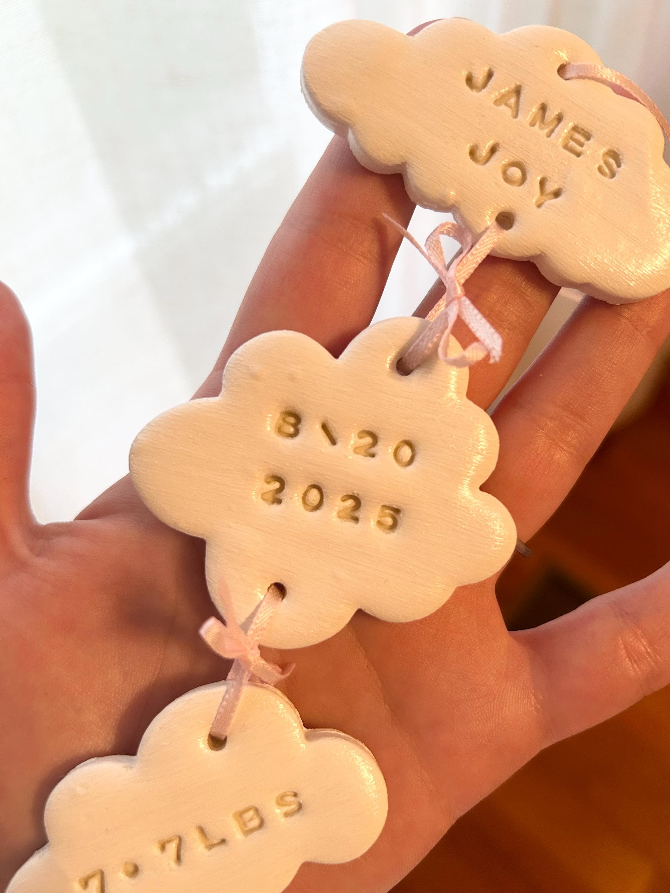 Custom Stamped Cloud Ornament: Handmade Polymer Clay Keepsake 4 - MeasureMason Custom Stamped Cloud Ornament: Handmade Polymer Clay Keepsake 4