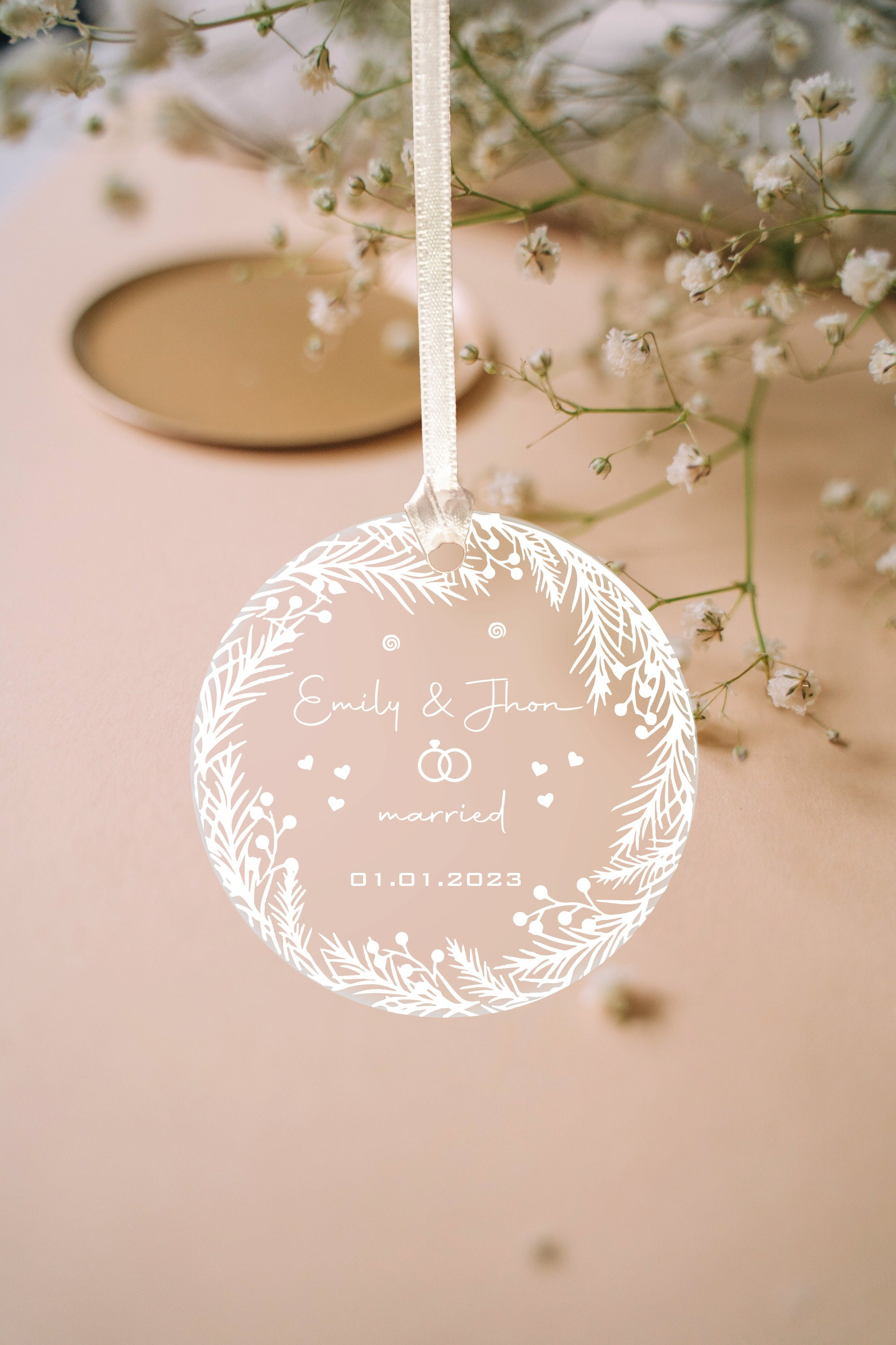 Personalized Acrylic Wedding Ornament - UV Printed Plexiglass Keepsake Favor for Guests 1 - MeasureMason Personalized Acrylic Wedding Ornament - UV Printed Plexiglass Keepsake Favor for Guests 1