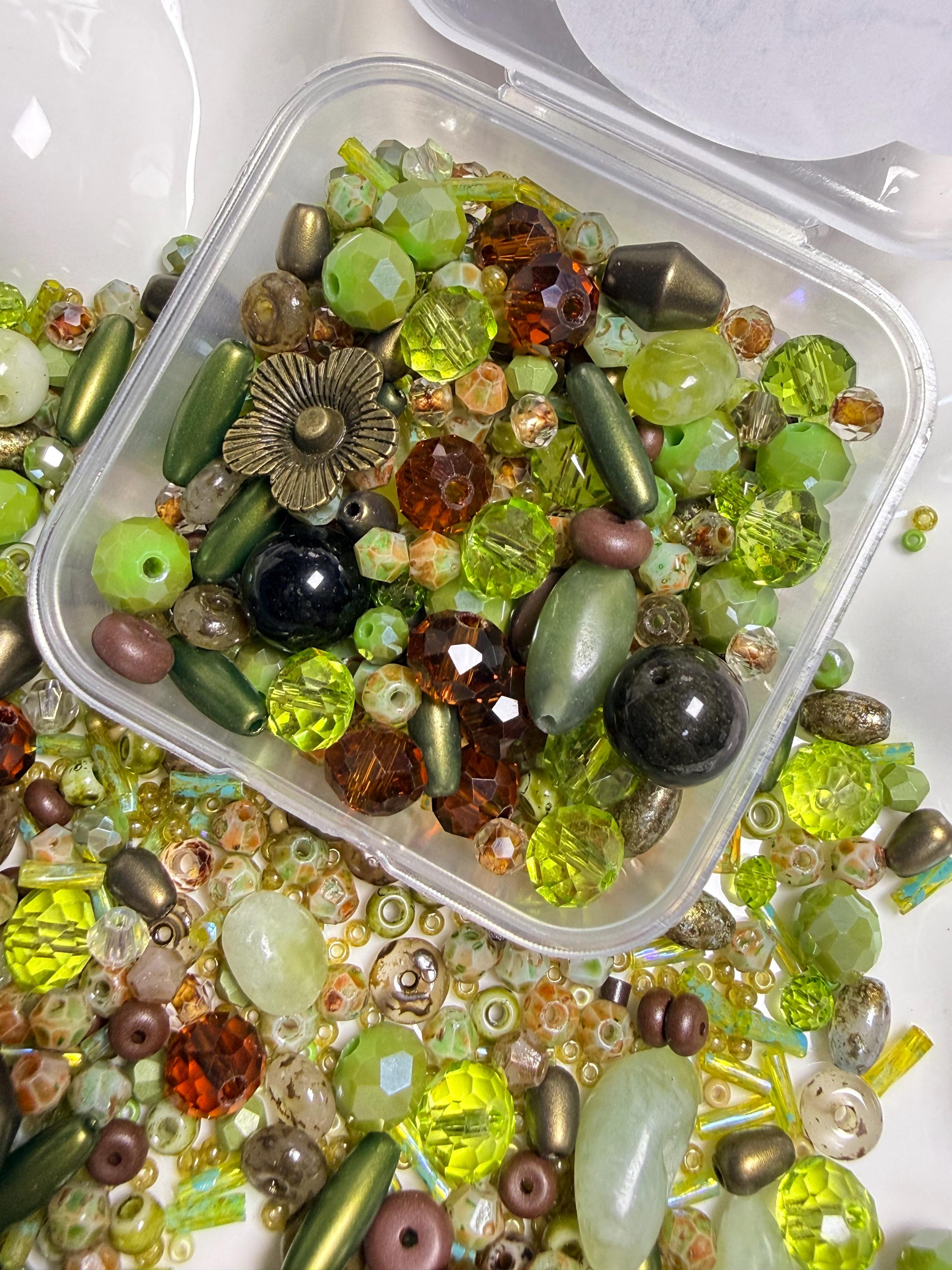 Mosswood Mist Forest Glass Bead Mix, Green Craft Beads for Jewelry Making, Bracelets, DIY 30g 50g 100g