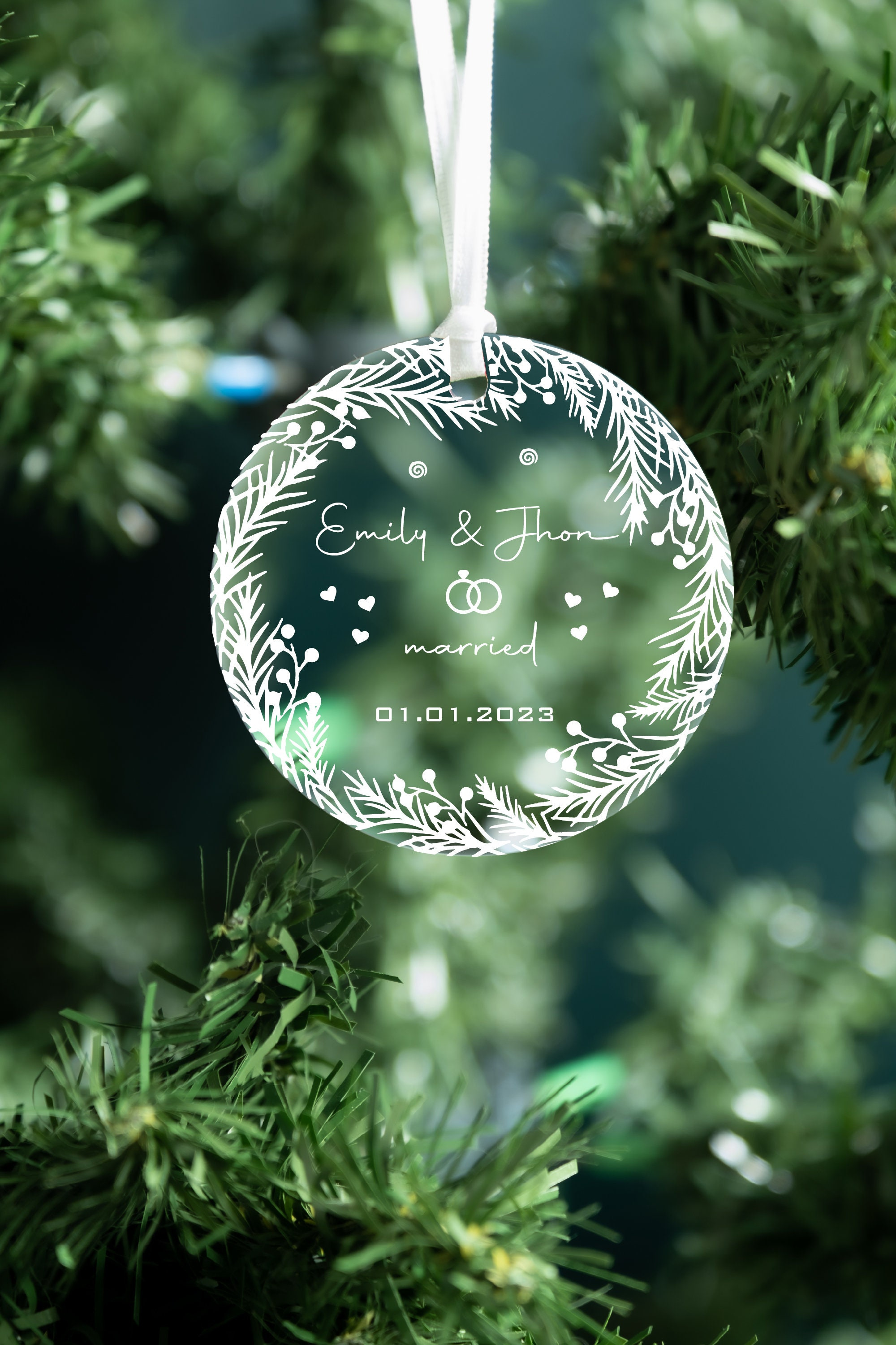 Personalized Acrylic Wedding Ornament - UV Printed Plexiglass Keepsake Favor for Guests 2 - MeasureMason Personalized Acrylic Wedding Ornament - UV Printed Plexiglass Keepsake Favor for Guests 2