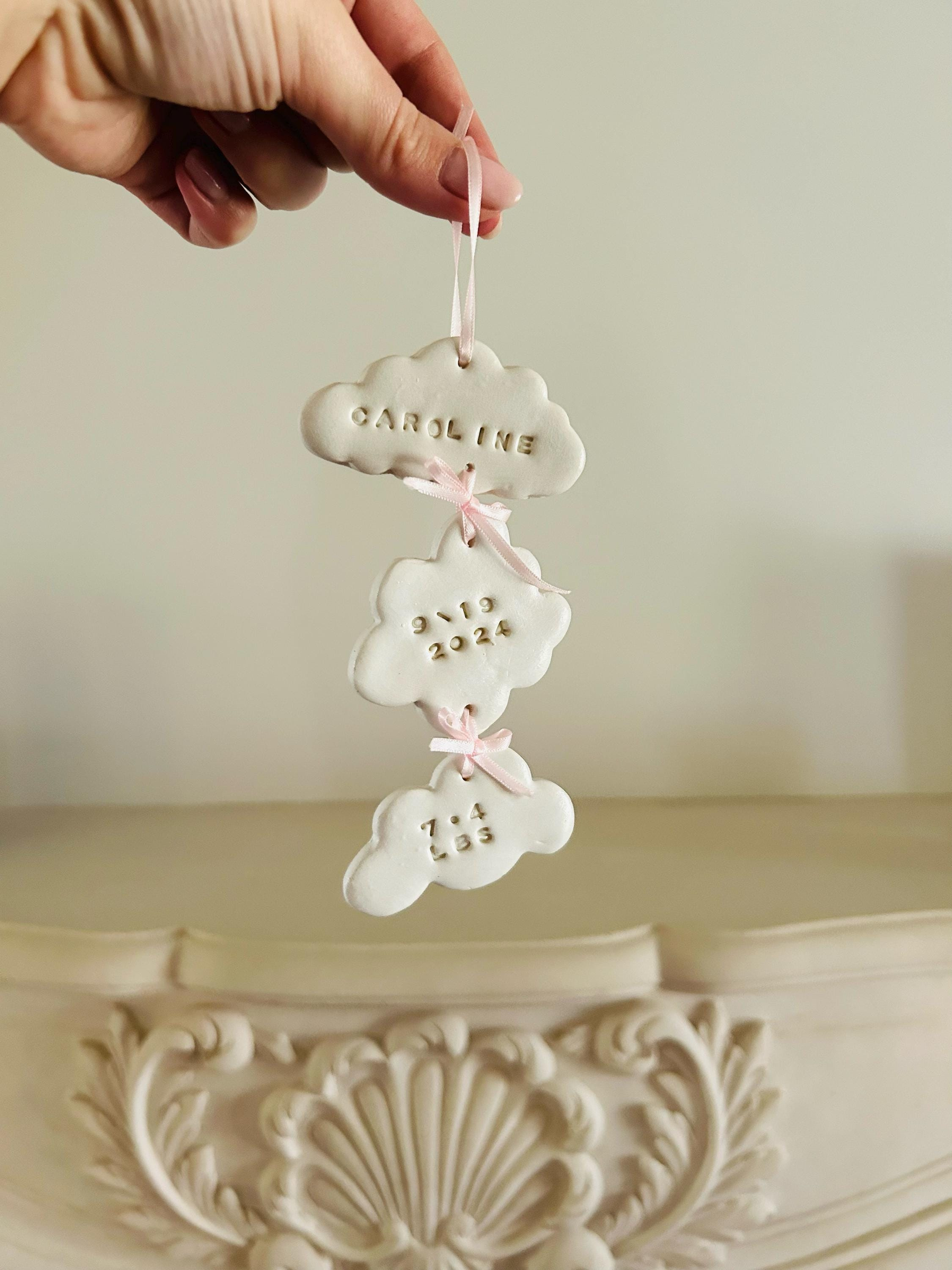 Custom Stamped Cloud Ornament: Handmade Polymer Clay Keepsake Custom Stamped Cloud Ornament: Handmade Polymer Clay Keepsake