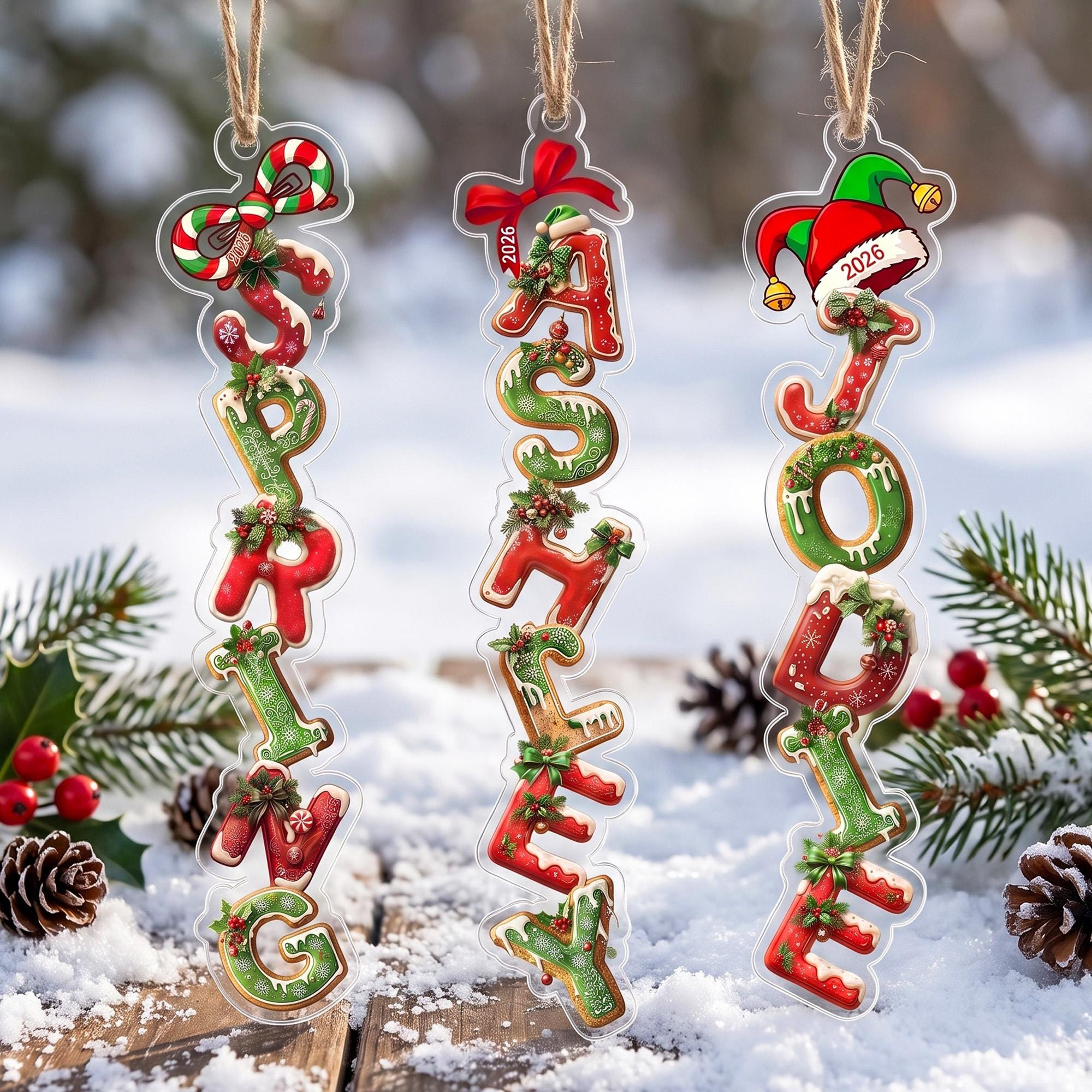 Personalized Gingerbread Christmas Name Ornament, Custom Acrylic Stocking Tag for Kids, 2026 Holiday Tree Decor