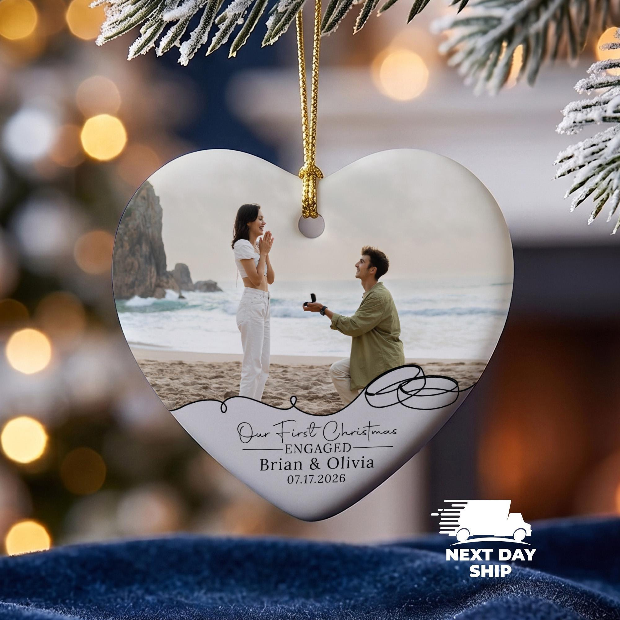 Custom Engagement Photo Ornament, Couple Picture Keepsake, Proposal Gift, Personalized Married Heart Ornament Custom Engagement Photo Ornament, Couple Picture Keepsake, Proposal Gift, Personalized Married Heart Ornament
