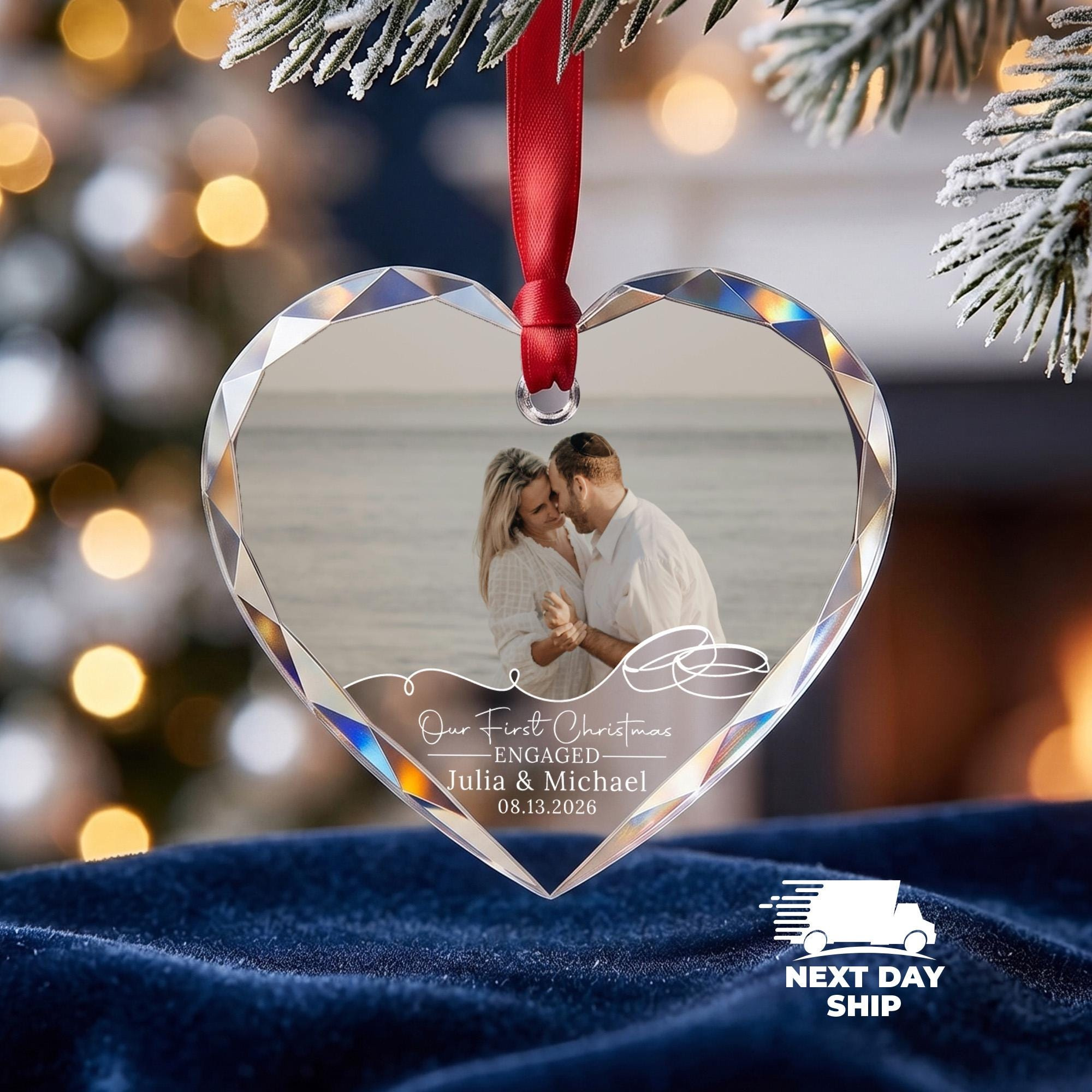 Custom Engagement Photo Ornament, Couple Picture Keepsake, Proposal Gift, Personalized Married Heart Ornament 2 - MeasureMason Custom Engagement Photo Ornament, Couple Picture Keepsake, Proposal Gift, Personalized Married Heart Ornament 2