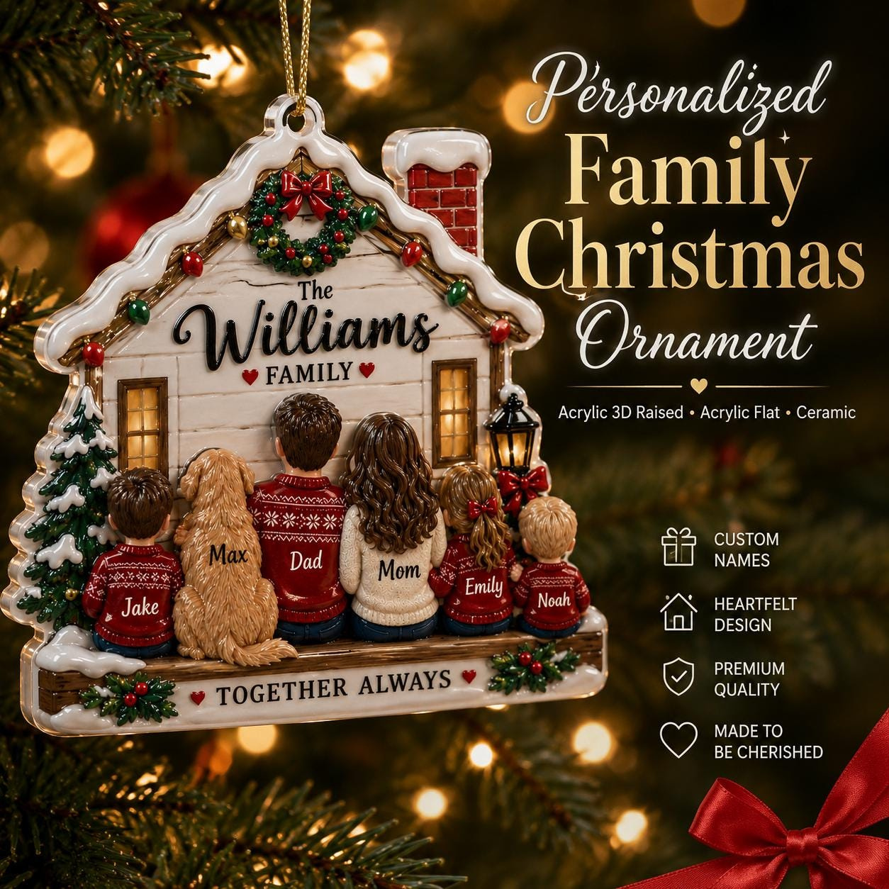 Custom Family Name 3D Acrylic Christmas Ornament - Personalized House-Shaped Holiday Keepsake 1 - MeasureMason Custom Family Name 3D Acrylic Christmas Ornament - Personalized House-Shaped Holiday Keepsake 1