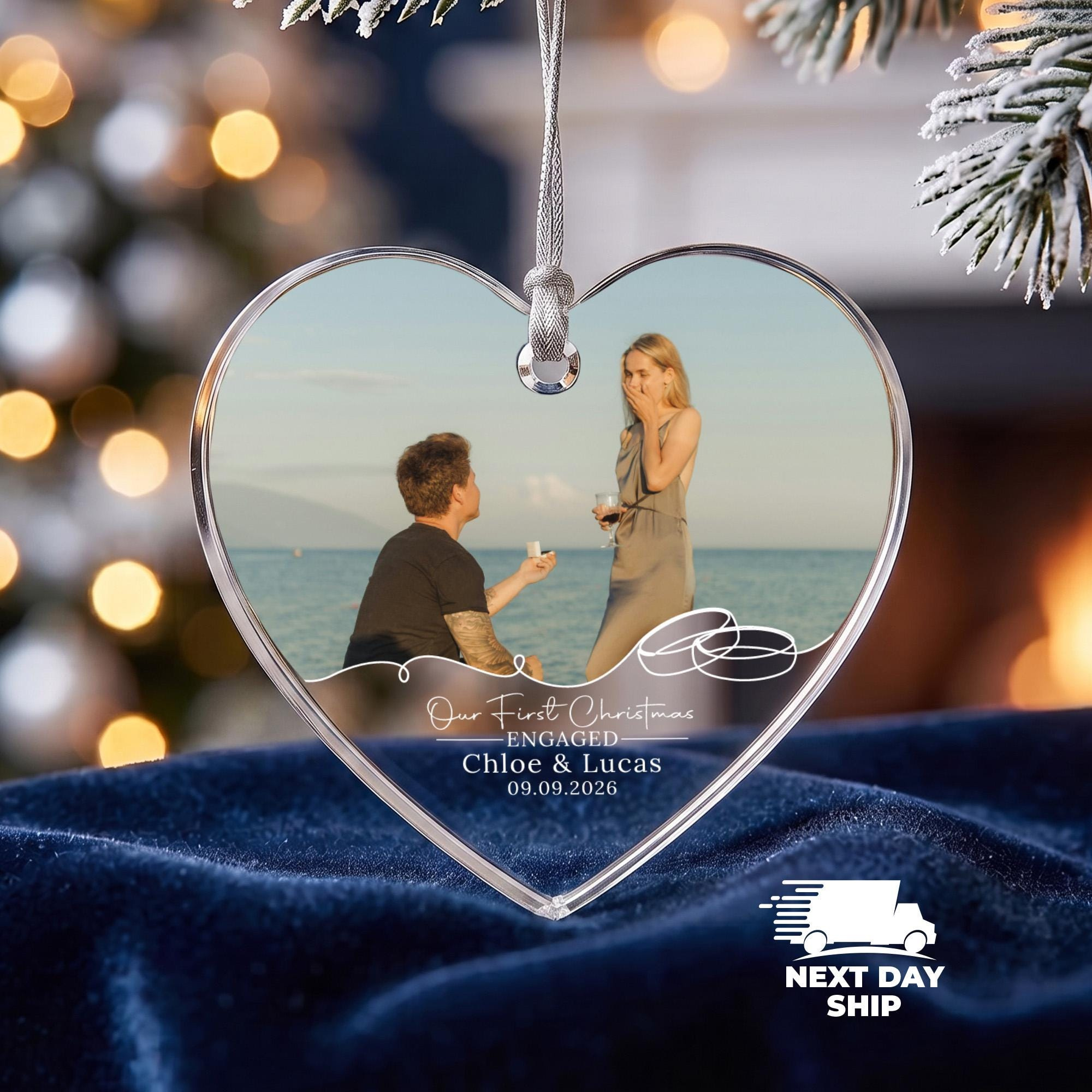 Custom Engagement Photo Ornament, Couple Picture Keepsake, Proposal Gift, Personalized Married Heart Ornament 4 - MeasureMason Custom Engagement Photo Ornament, Couple Picture Keepsake, Proposal Gift, Personalized Married Heart Ornament 4