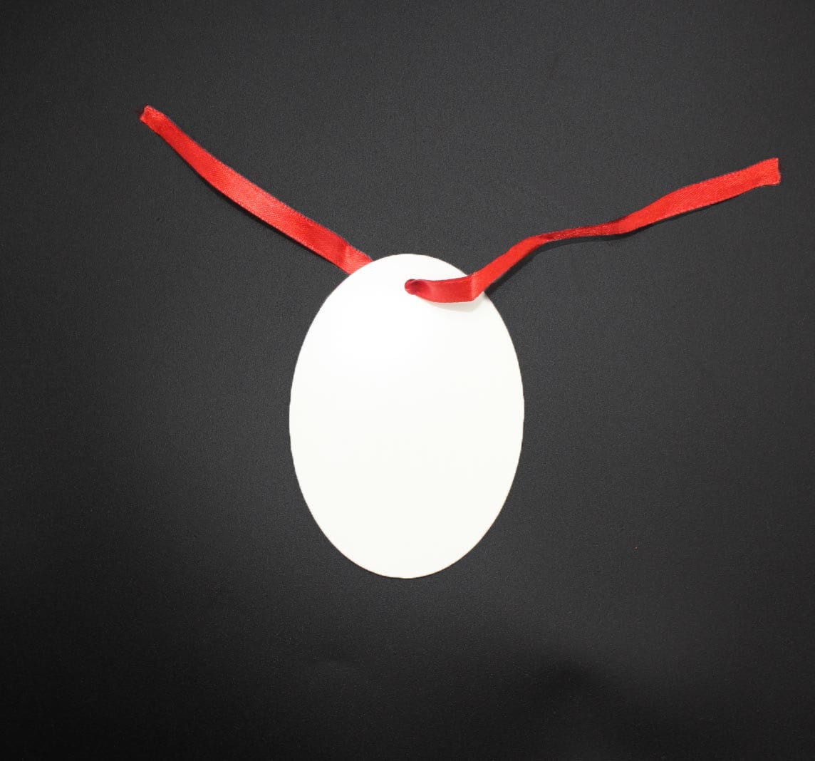 Double Sided Oval Christmas Ornament Blank - DIY Sublimation Craft with Red Ribbon