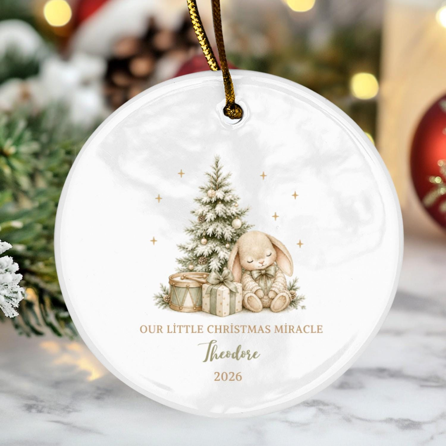 Personalized Baby's First Christmas Ornament 2026, Ceramic Bunny Keepsake, Custom Name, Heart or Round Shape Personalized Baby's First Christmas Ornament 2026, Ceramic Bunny Keepsake, Custom Name, Heart or Round Shape