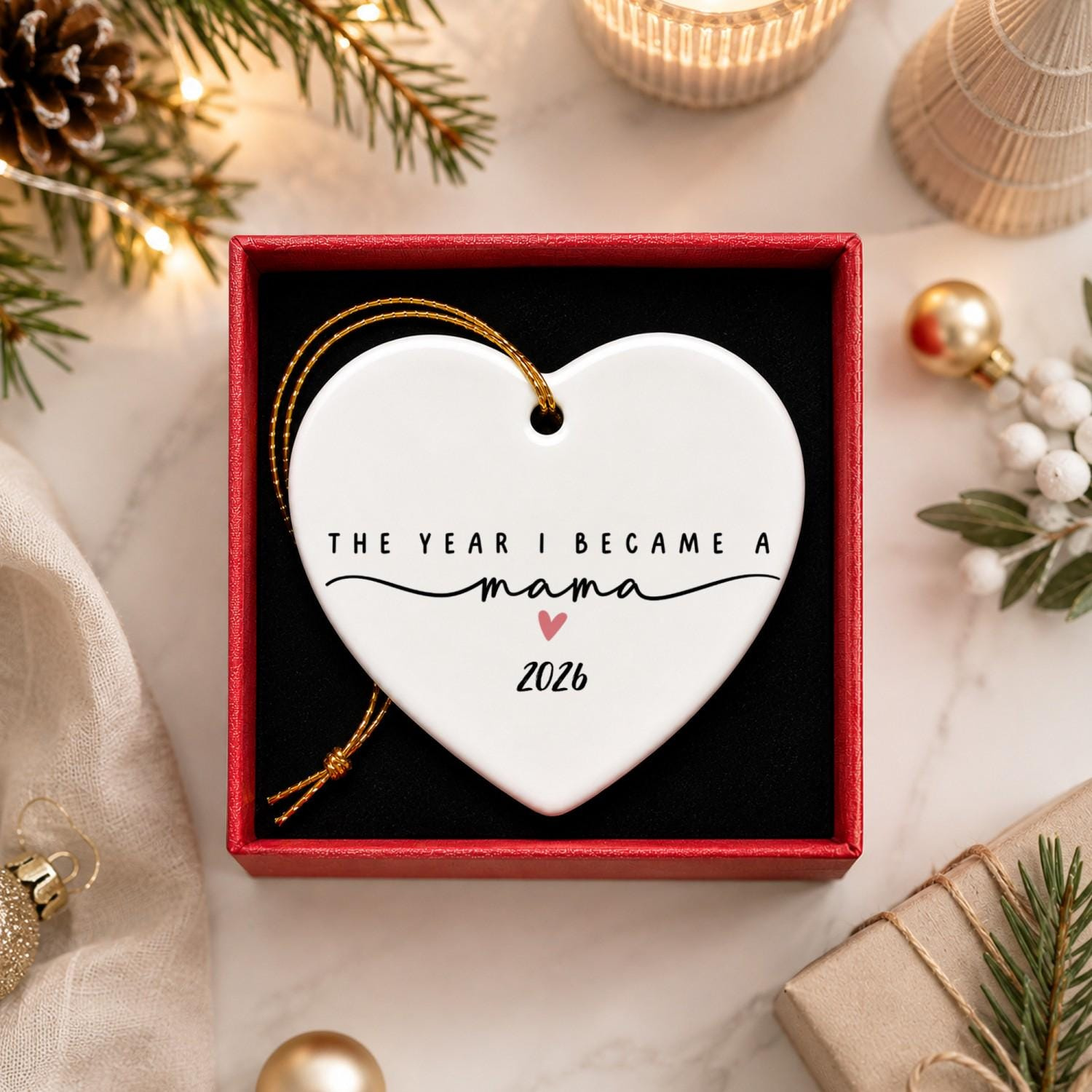 Personalized Ceramic Heart Christmas Ornament – Custom Year Keepsake for New Mom 2 - MeasureMason Personalized Ceramic Heart Christmas Ornament – Custom Year Keepsake for New Mom 2