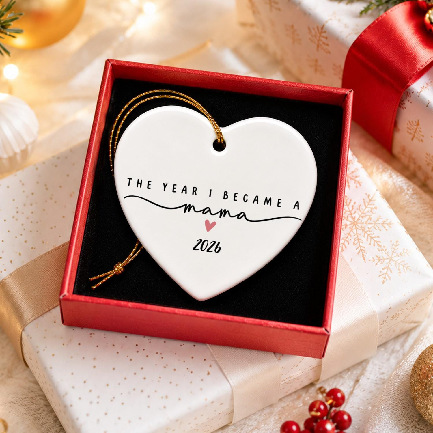 Personalized Ceramic Heart Christmas Ornament – Custom Year Keepsake for New Mom