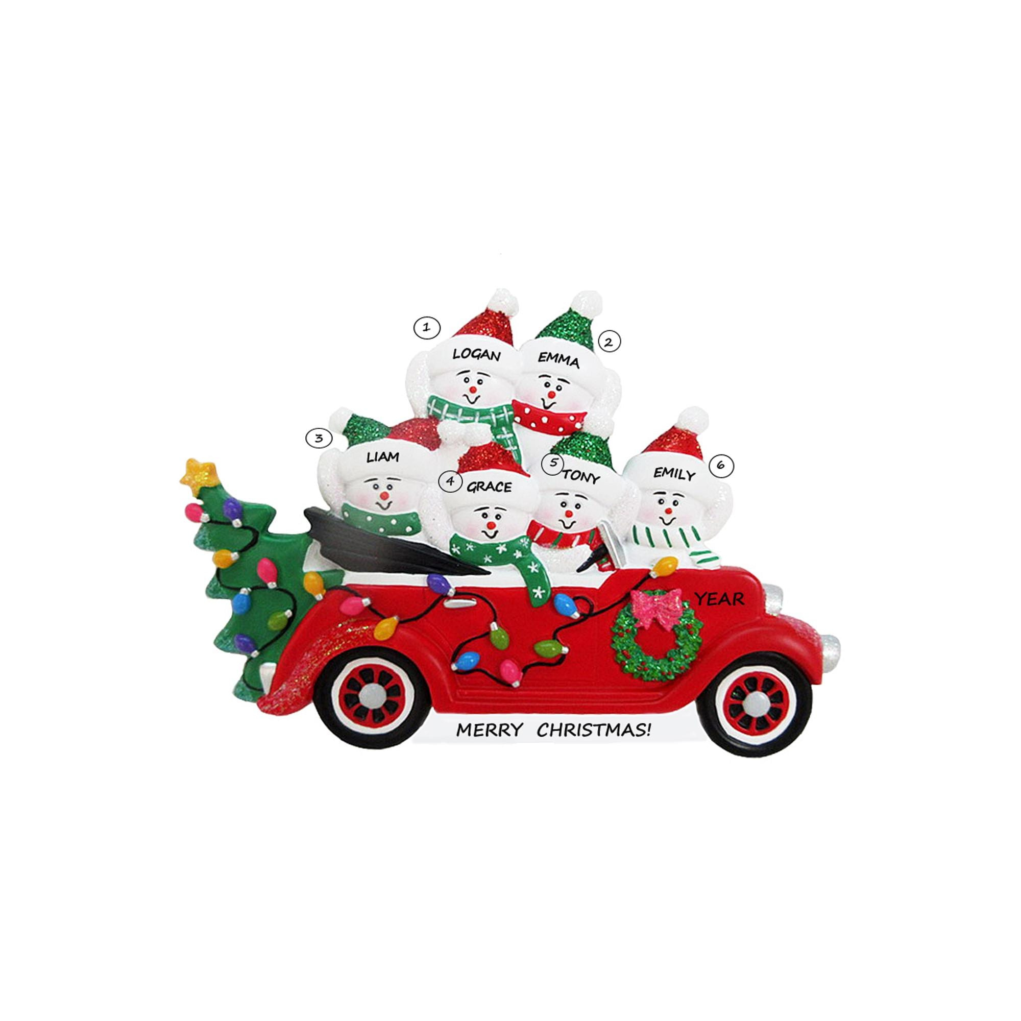 Family of 6 Red Car Personalized Christmas Ornament - Custom 6 People Family Tree Ornament Gift