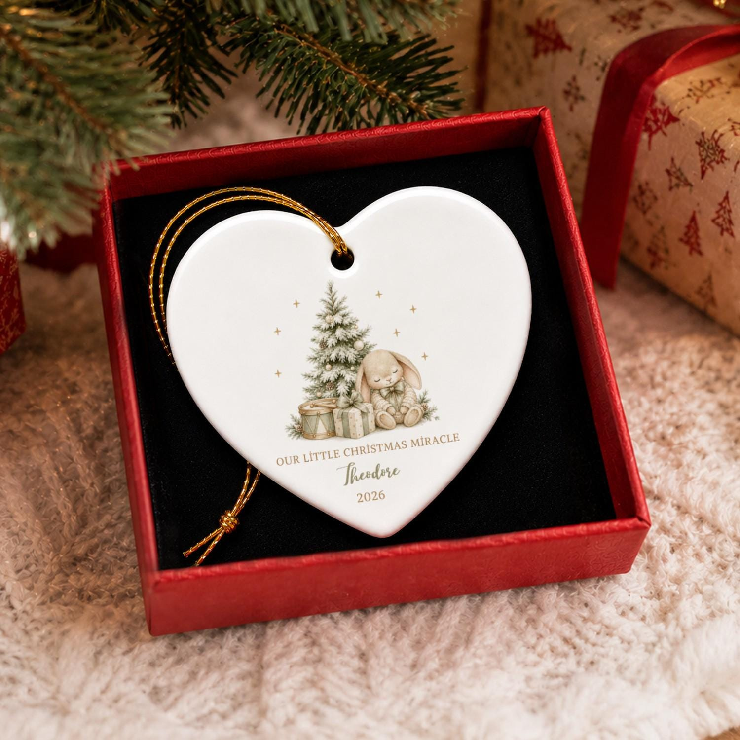 Personalized Babys First Christmas Ornament 2026, Ceramic Bunny Keepsake, Custom Name, Heart or Round Shape 1 - MeasureMason Personalized Babys First Christmas Ornament 2026, Ceramic Bunny Keepsake, Custom Name, Heart or Round Shape 1