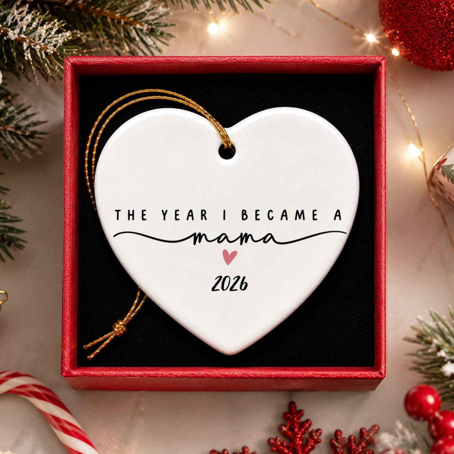 Personalized Ceramic Heart Christmas Ornament – Custom Year Keepsake for New Mom 3 - MeasureMason Personalized Ceramic Heart Christmas Ornament – Custom Year Keepsake for New Mom 3