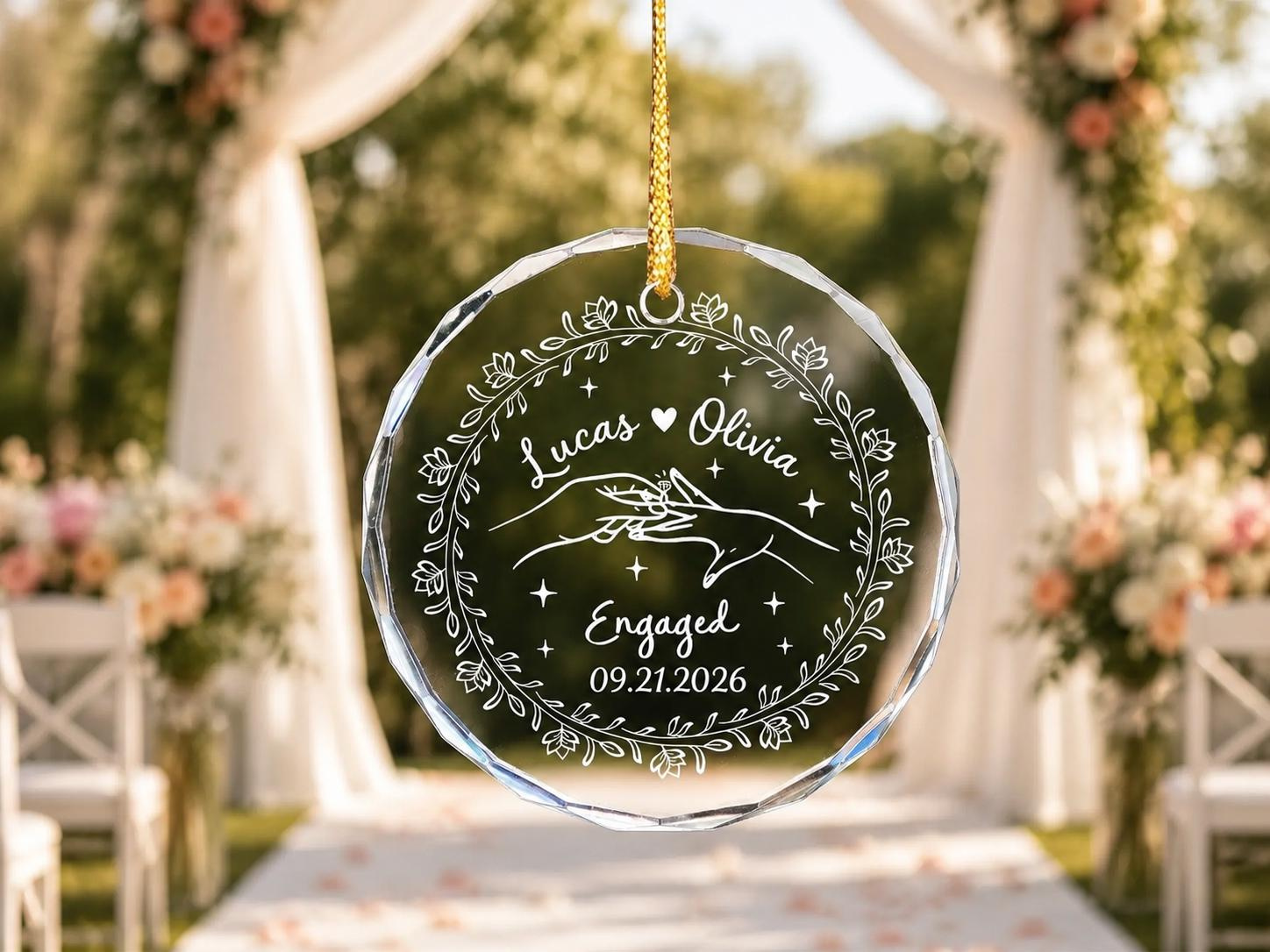 Personalized Glass Engagement Christmas Ornament - Custom Couple Names & Engaged Date Keepsake Personalized Glass Engagement Christmas Ornament - Custom Couple Names & Engaged Date Keepsake