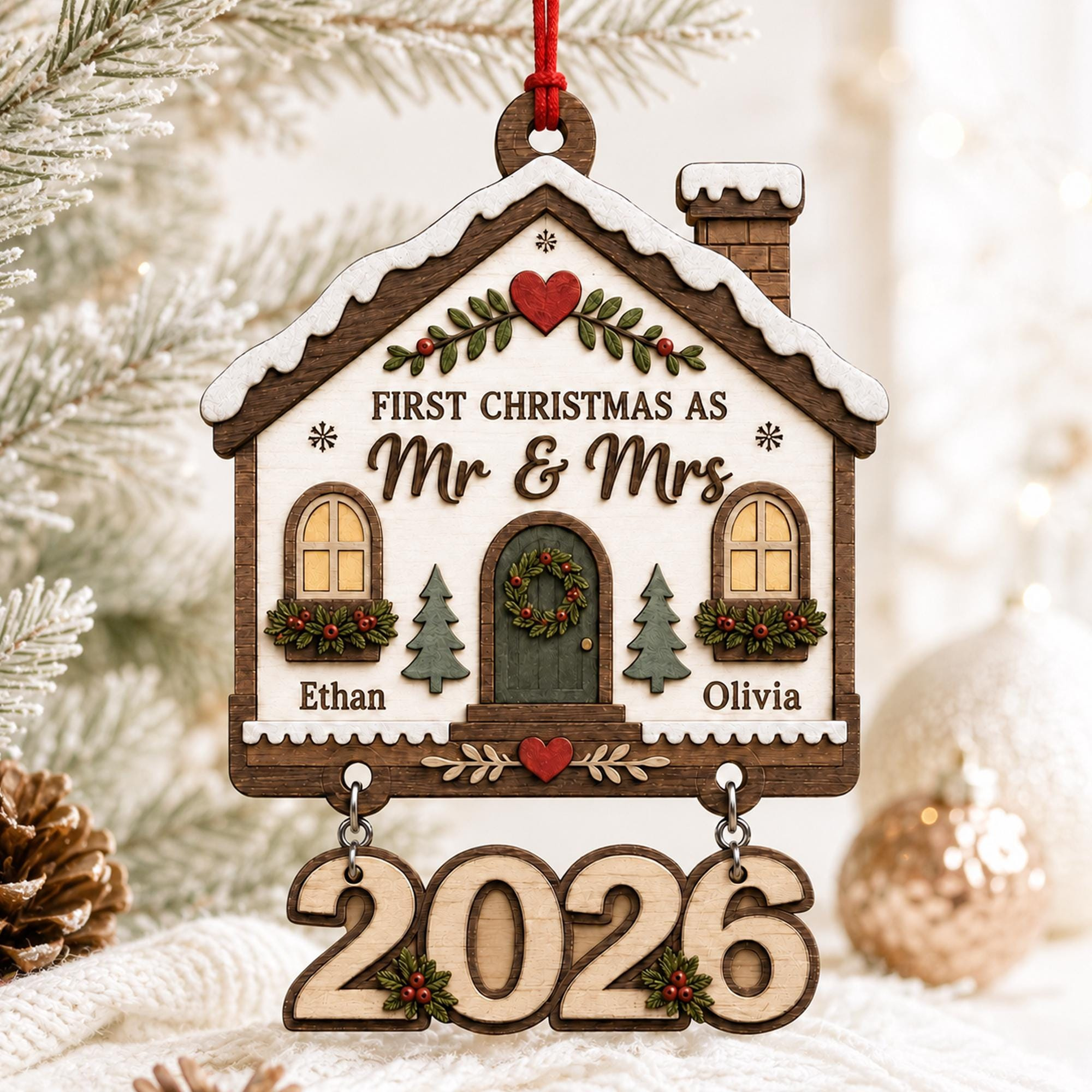 Personalized First Christmas Ornament with Tag, Custom Couple Name, Newlywed Wedding Keepsake Gift Personalized First Christmas Ornament with Tag, Custom Couple Name, Newlywed Wedding Keepsake Gift