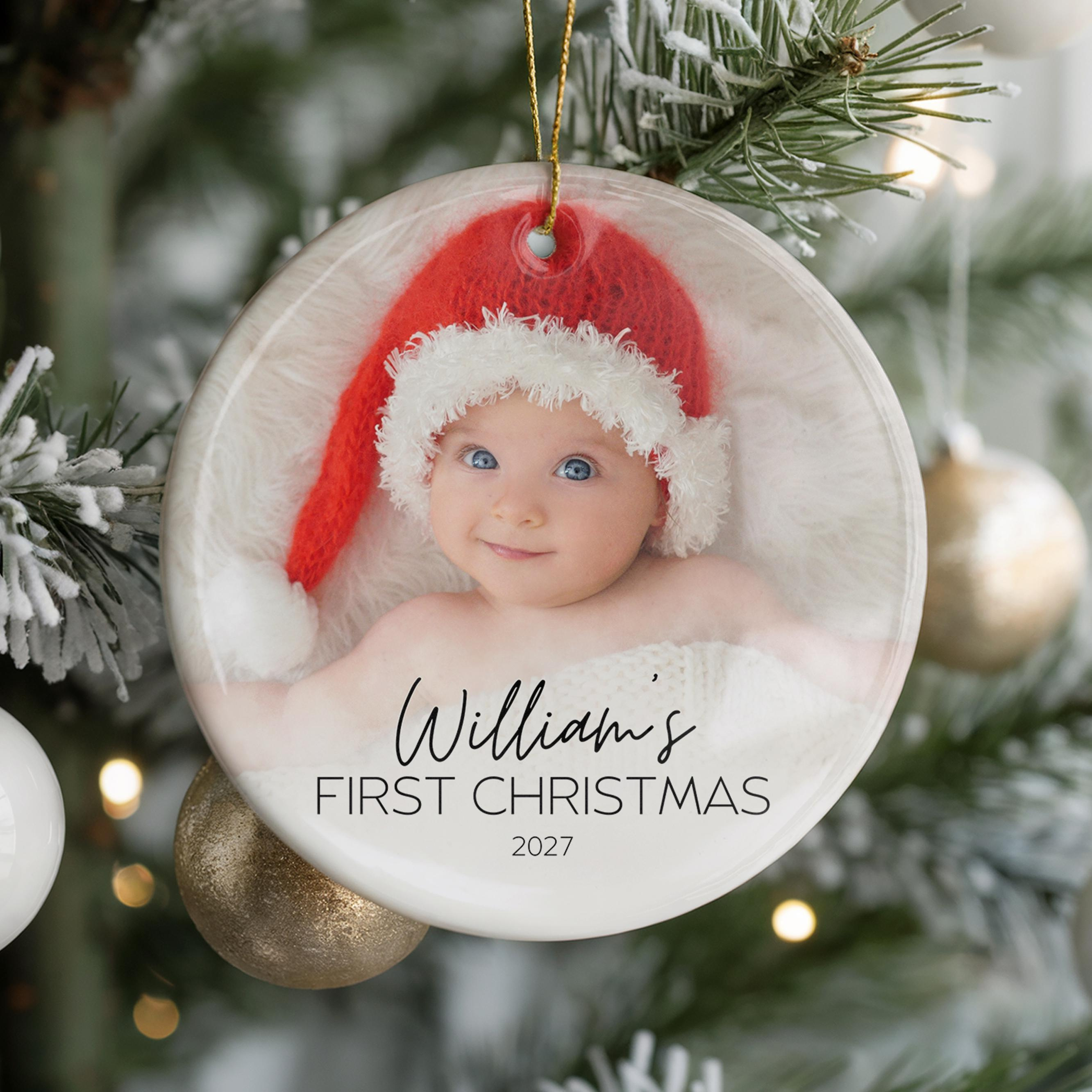 Personalized Ceramic Baby Photo Ornament - Custom Christmas Keepsake Gift for New Parents
