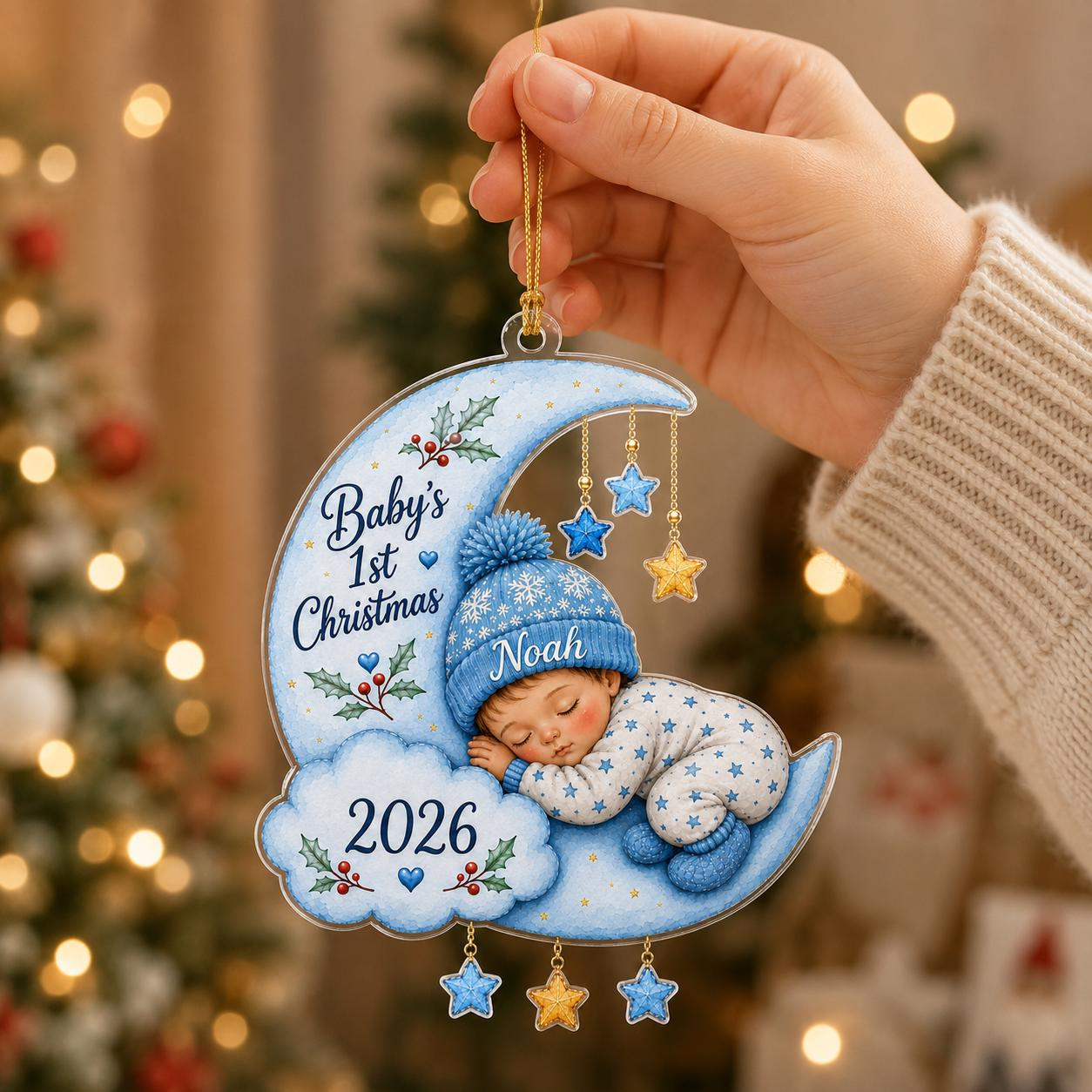 Personalized Baby First Christmas Acrylic Ornament, Custom Name Moon Stars Newborn Holiday Keepsake Gift 2026