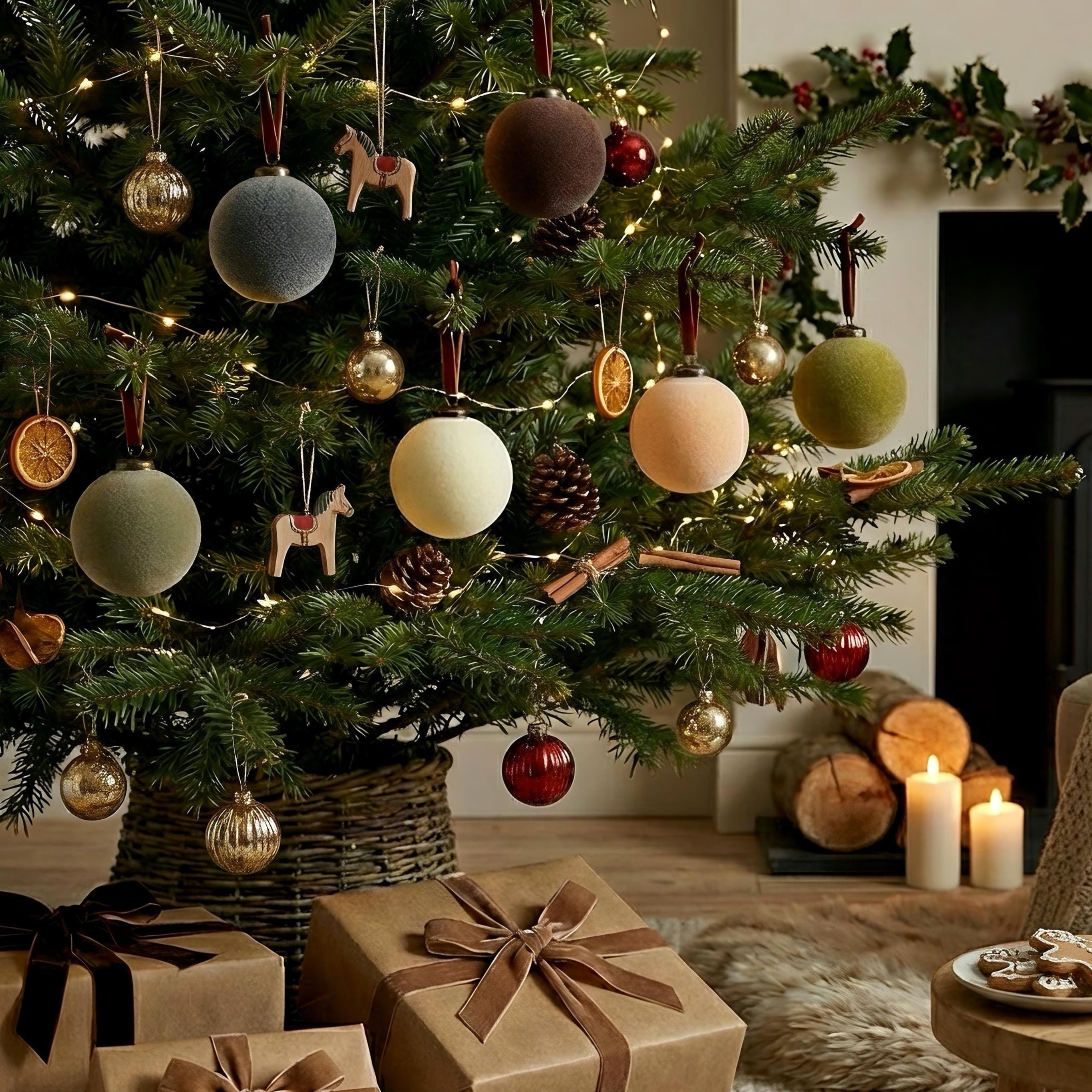 Nordic Velvet Christmas Ball Ornaments - Flocked Holiday Tree Decoration Set