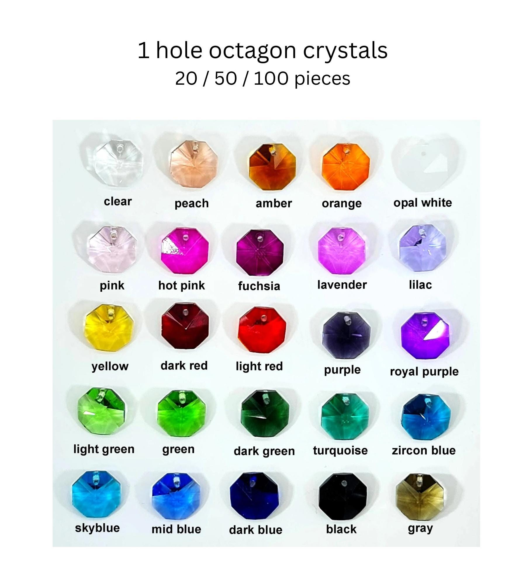 14mm Octagon Crystal Suncatcher Beads, 1-Hole, Pack of 20/50/100, 25 Rainbow Colors for Chandelier & Jewelry Making