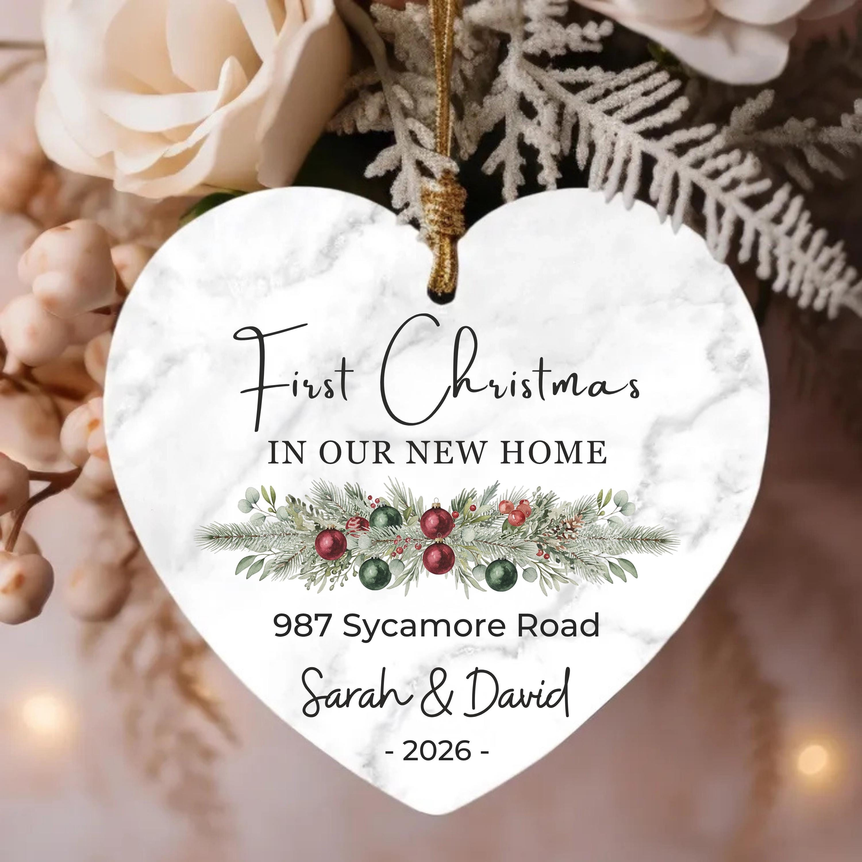 Personalized New Home Ornament - Custom Ceramic Christmas Decoration with Family Name & Address 1 - MeasureMason Personalized New Home Ornament - Custom Ceramic Christmas Decoration with Family Name & Address 1