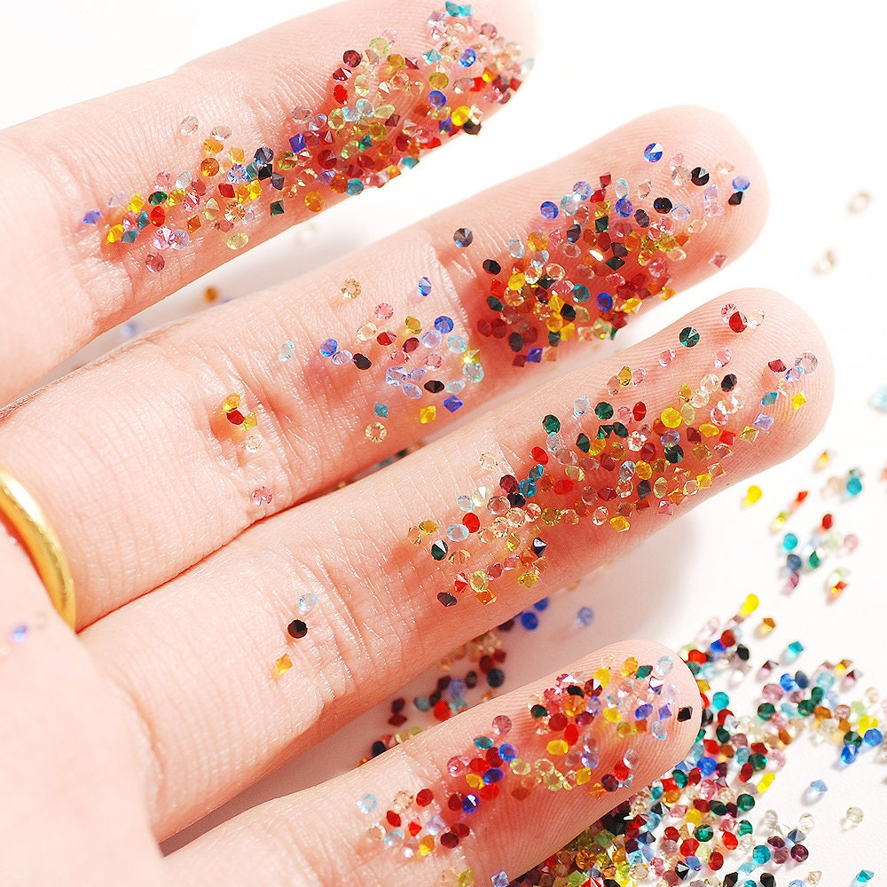 1.1mm Glass Crystal Rhinestones for 3D Nail Art - 38 Colors Bulk Pack Pointback Mini Gems