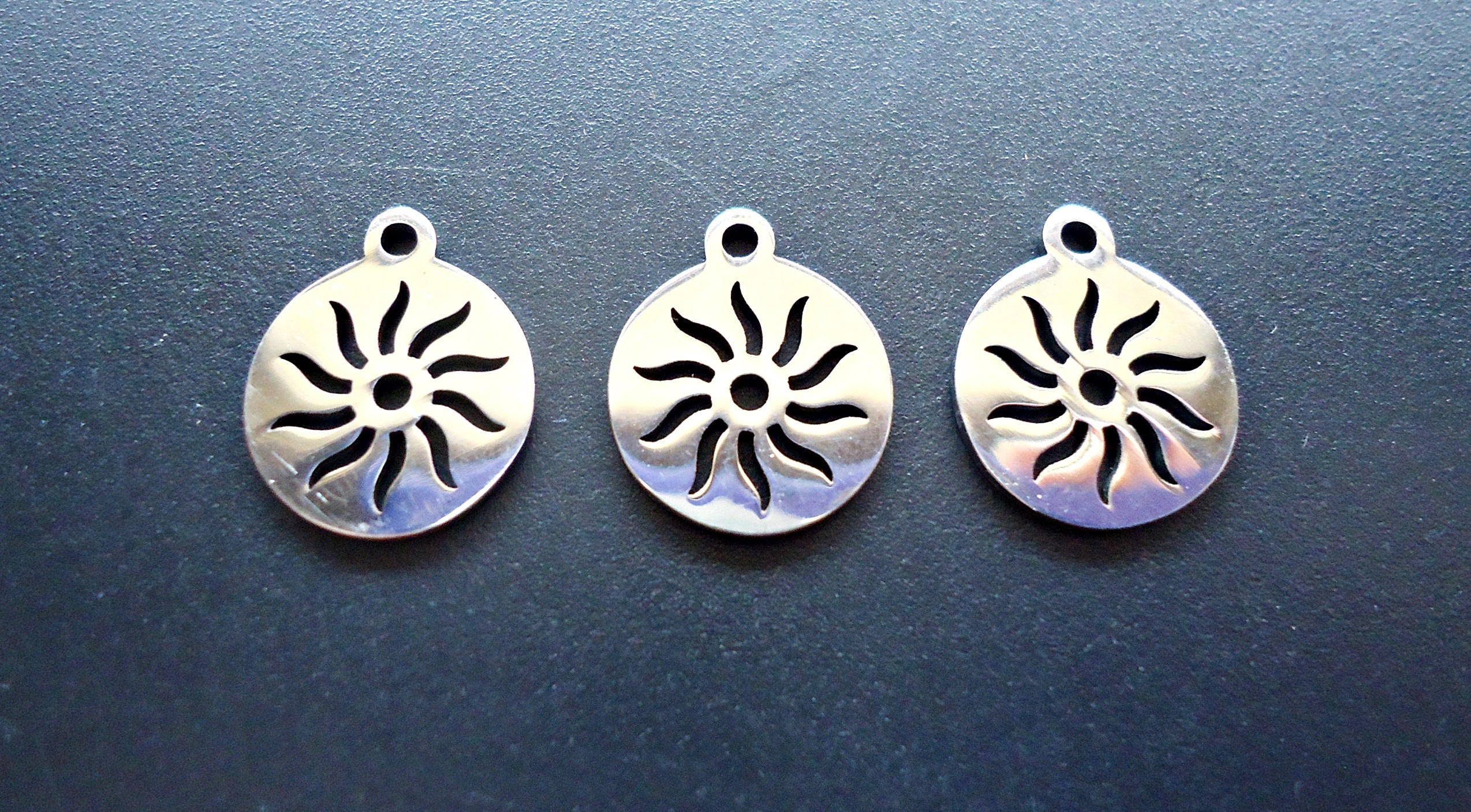 Small Stainless Steel Sun Rays Charms 14mm x 12mm Laser Cut Hypoallergenic Silver Earring Set of 10