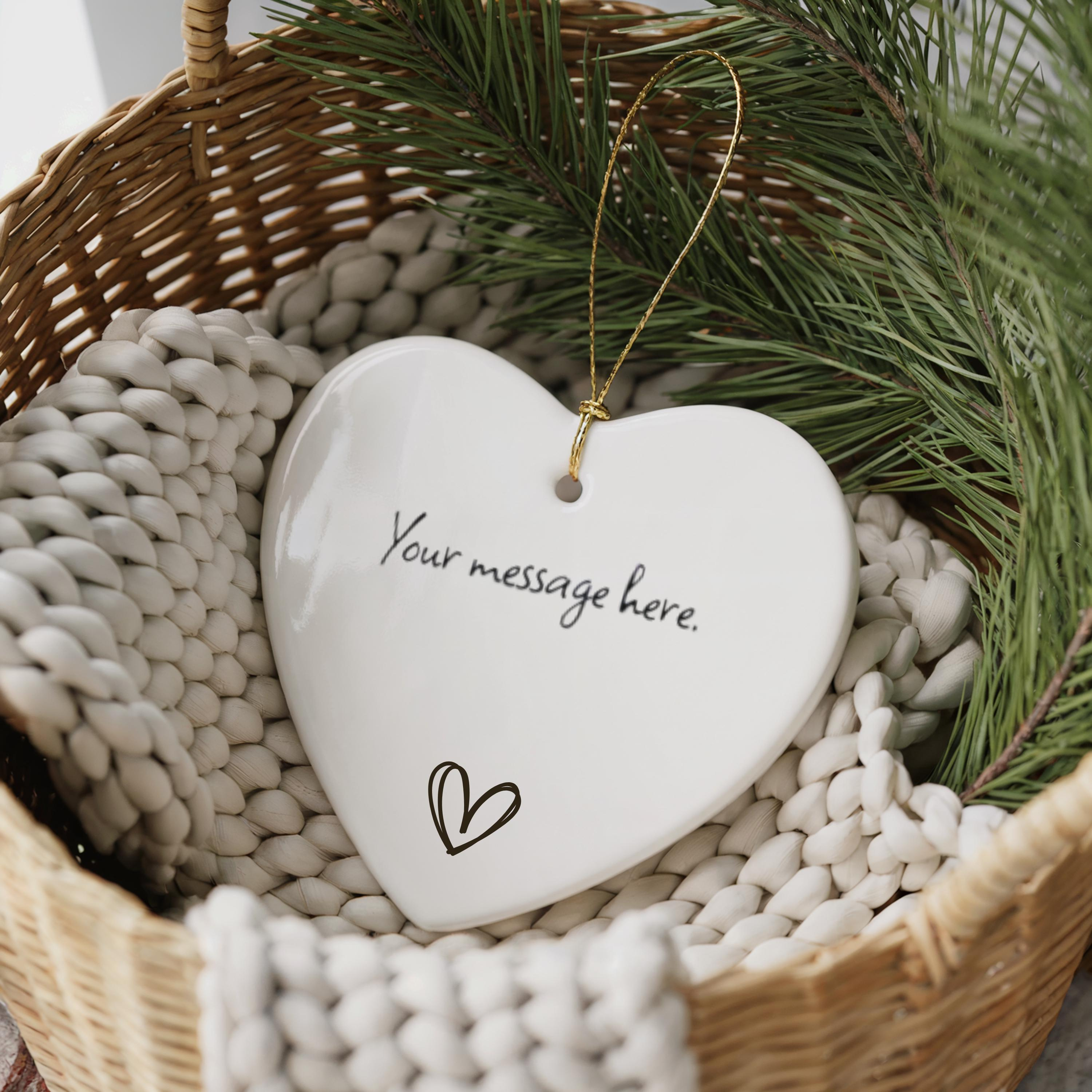 Personalized Heart-Shaped Ceramic Christmas Ornament - Custom Holiday Tree Decoration Keepsake Gift