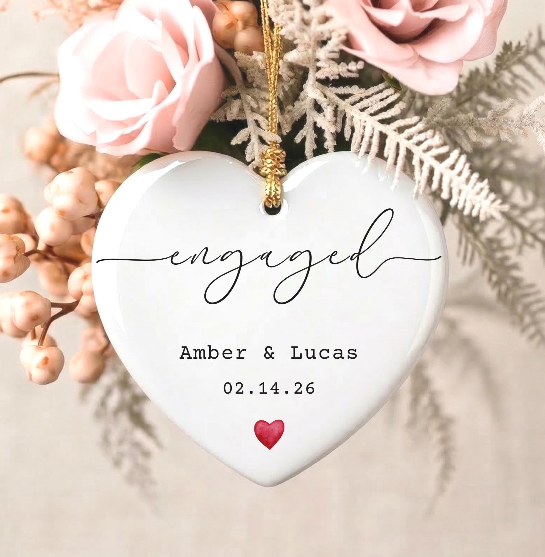 Personalized Ceramic Heart Ornament for Engaged Couples