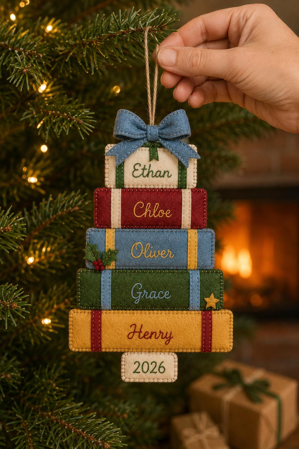 Personalized Family Christmas Ornament - Custom Name Felt Gift Stack with 3-7 Embroidered Names 2 - MeasureMason Personalized Family Christmas Ornament - Custom Name Felt Gift Stack with 3-7 Embroidered Names 2