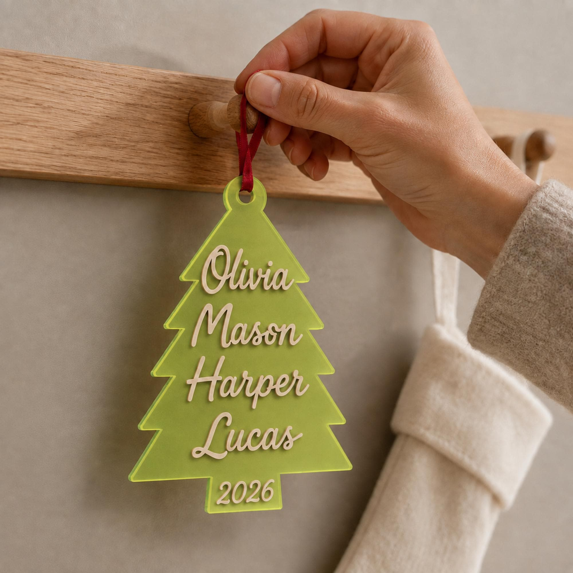 Personalized Christmas Tree Wood & Luminous Acrylic Ornament, Custom Family Name Holiday Keepsake Gift, Christmas Decor 1 - MeasureMason Personalized Christmas Tree Wood & Luminous Acrylic Ornament, Custom Family Name Holiday Keepsake Gift, Christmas Decor 1