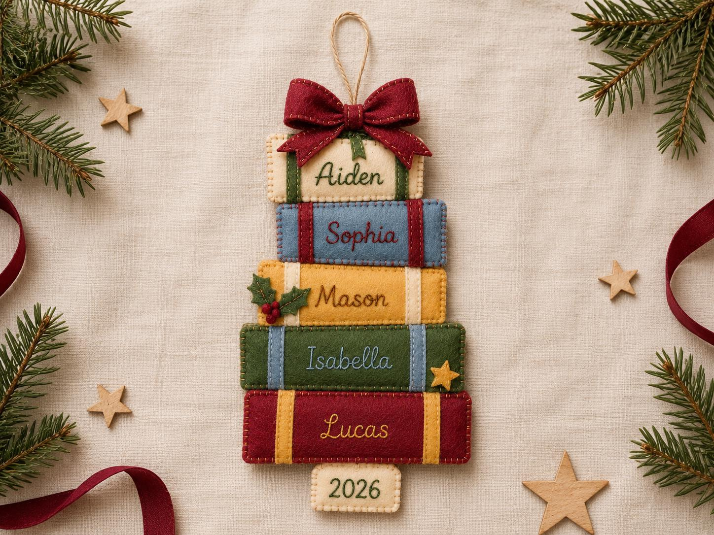 Personalized Family Christmas Ornament - Custom Name Felt Gift Stack with 3-7 Embroidered Names 1 - MeasureMason Personalized Family Christmas Ornament - Custom Name Felt Gift Stack with 3-7 Embroidered Names 1