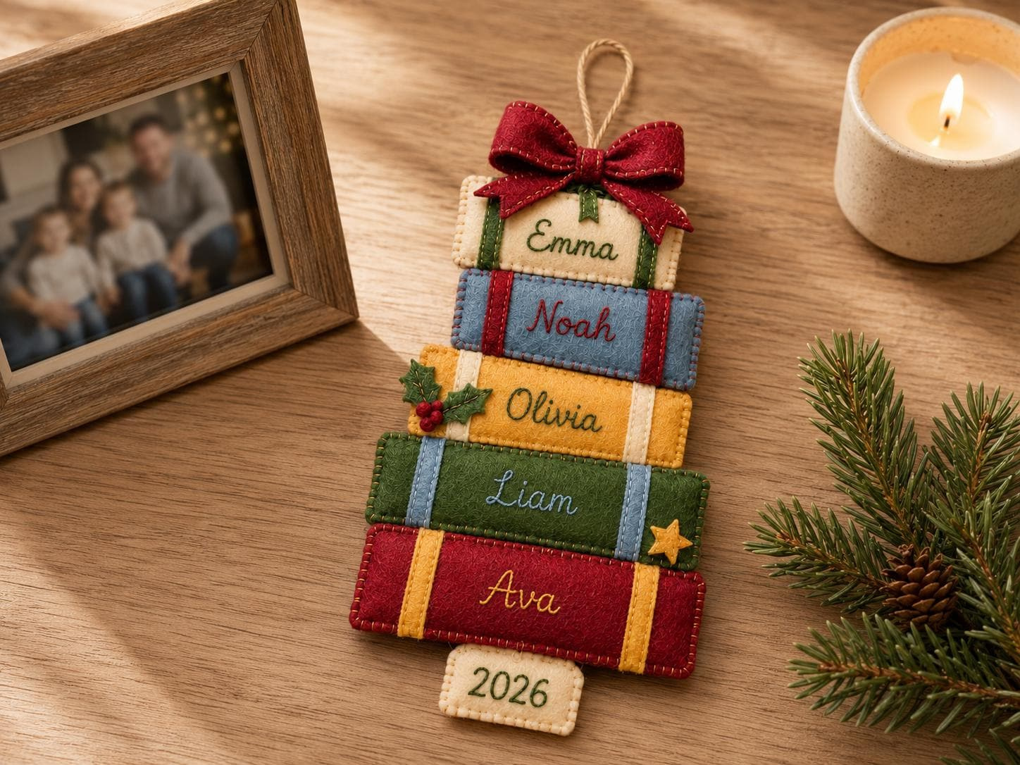 Personalized Family Christmas Ornament - Custom Name Felt Gift Stack with 3-7 Embroidered Names 3 - MeasureMason Personalized Family Christmas Ornament - Custom Name Felt Gift Stack with 3-7 Embroidered Names 3