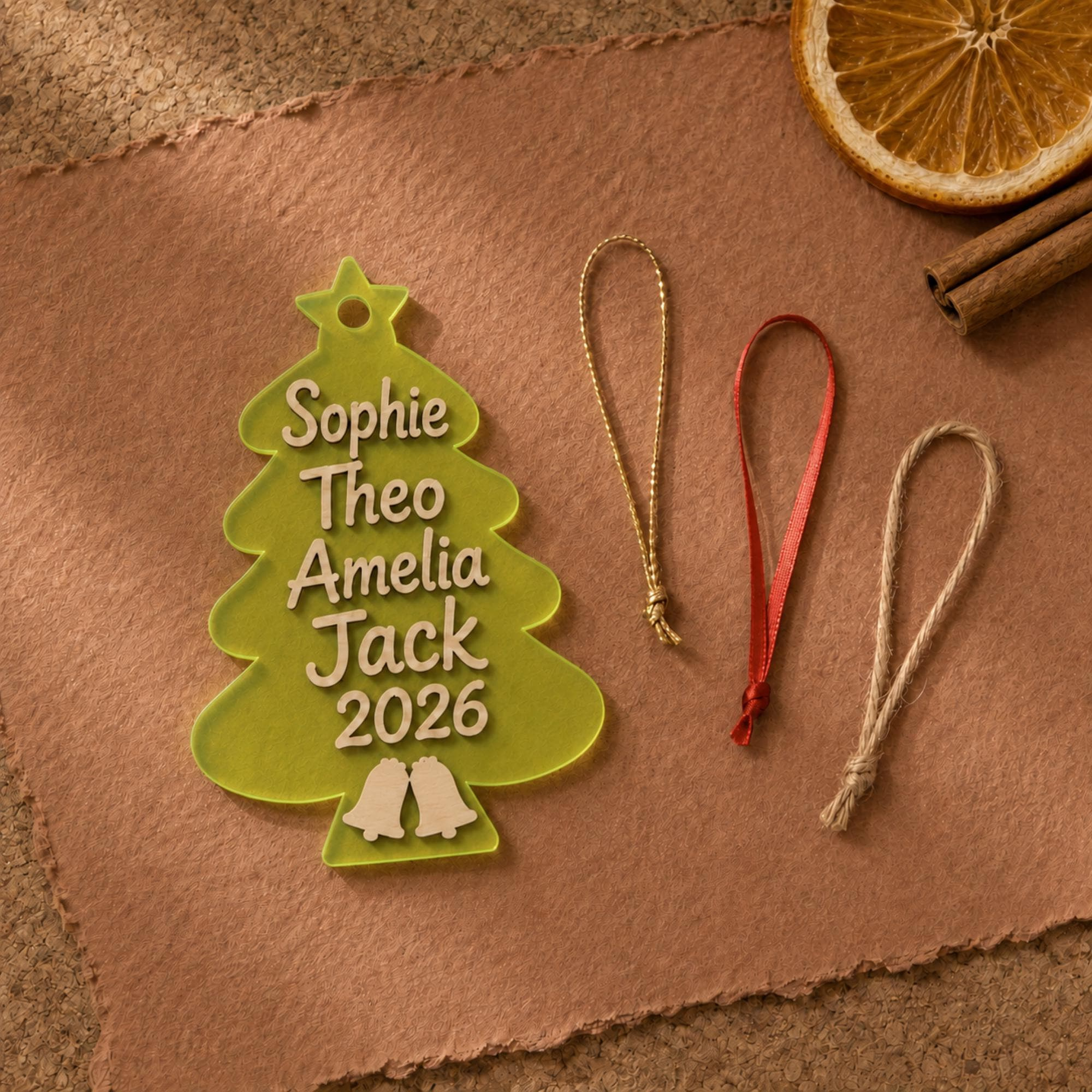 Personalized Christmas Tree Wood & Luminous Acrylic Ornament, Custom Family Name Holiday Keepsake Gift, Christmas Decor 2 - MeasureMason Personalized Christmas Tree Wood & Luminous Acrylic Ornament, Custom Family Name Holiday Keepsake Gift, Christmas Decor 2