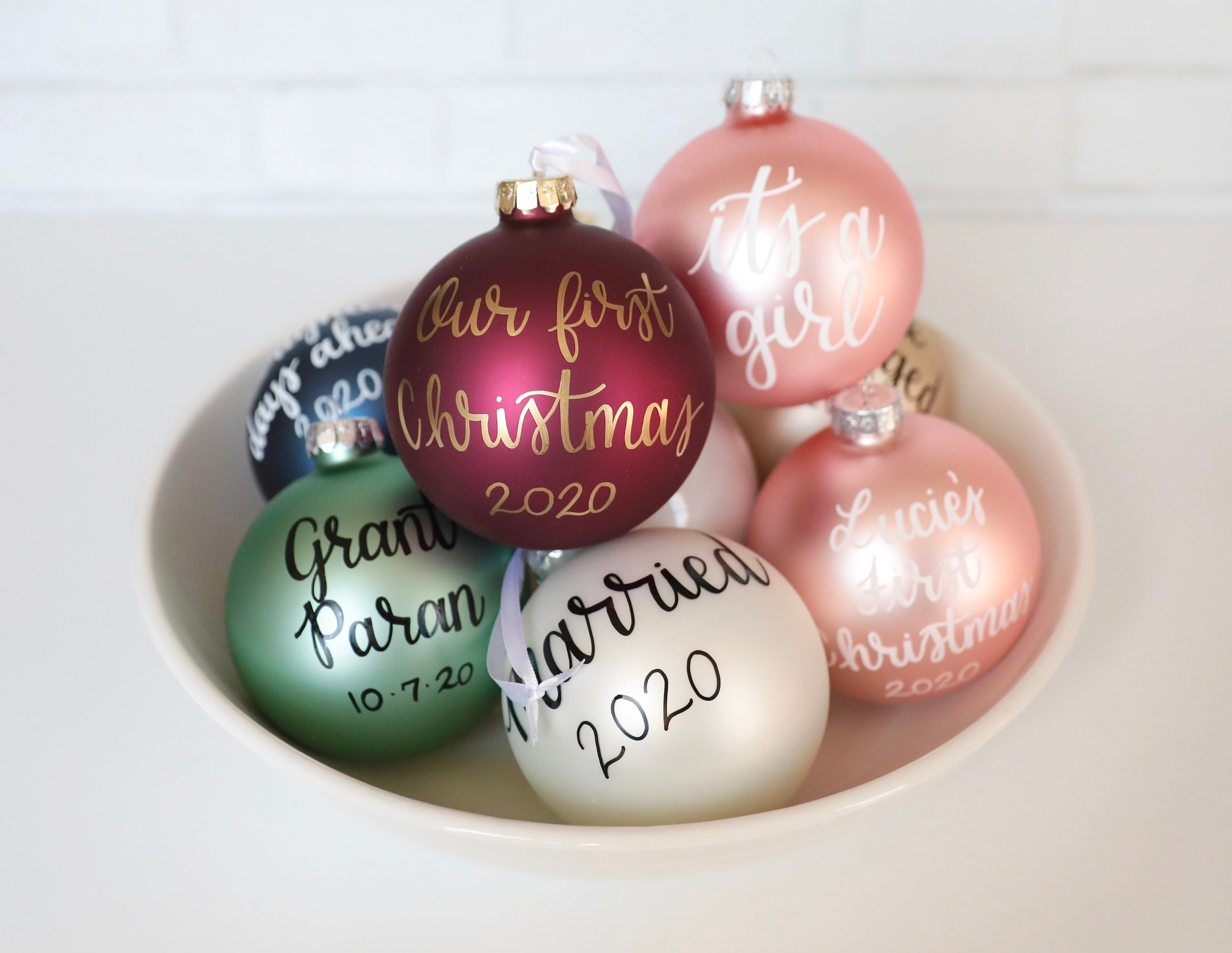 Custom Hand-Lettered Personalized Ornament for Engagements, Weddings, and New Baby Celebrations Custom Hand-Lettered Personalized Ornament for Engagements, Weddings, and New Baby Celebrations