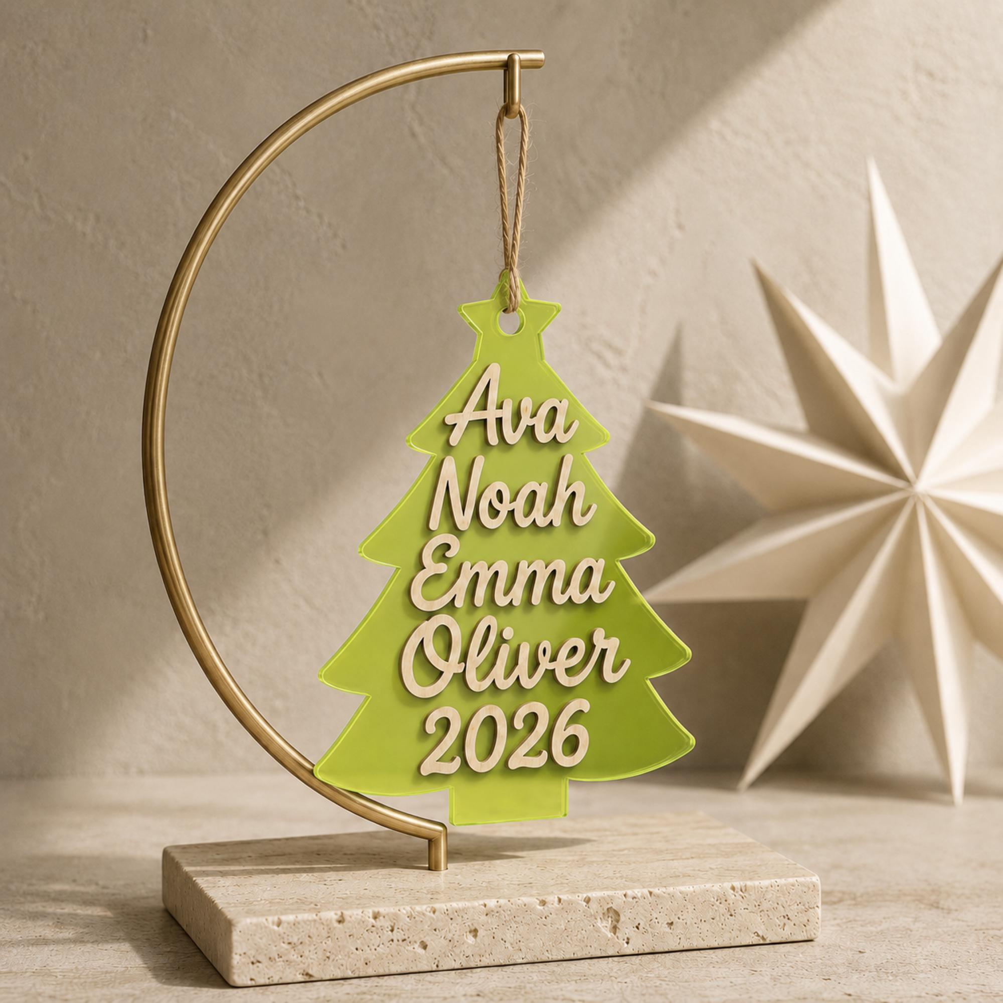 Personalized Christmas Tree Wood & Luminous Acrylic Ornament, Custom Family Name Holiday Keepsake Gift, Christmas Decor 3 - MeasureMason Personalized Christmas Tree Wood & Luminous Acrylic Ornament, Custom Family Name Holiday Keepsake Gift, Christmas Decor 3