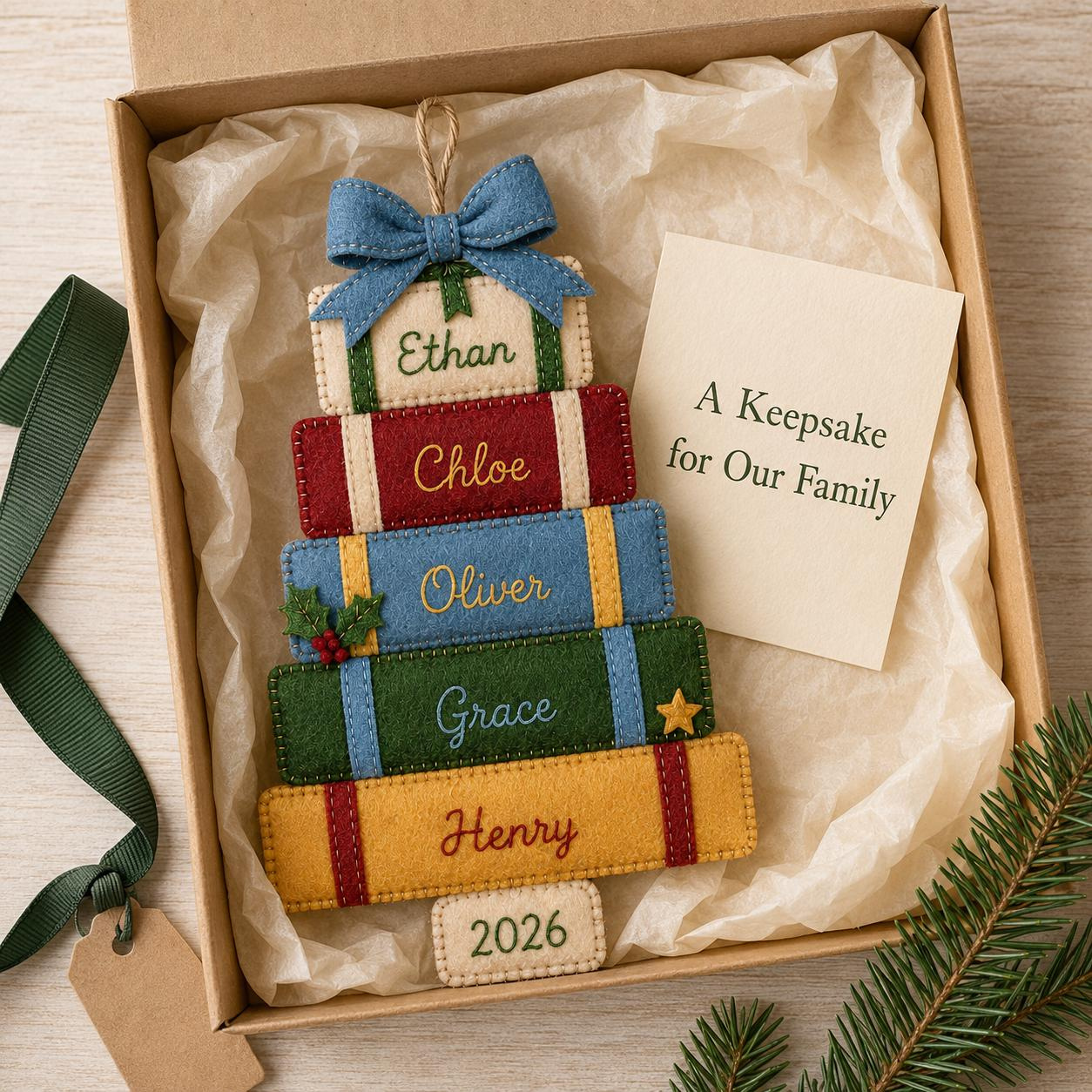 Personalized Family Christmas Ornament - Custom Name Felt Gift Stack with 3-7 Embroidered Names 4 - MeasureMason Personalized Family Christmas Ornament - Custom Name Felt Gift Stack with 3-7 Embroidered Names 4