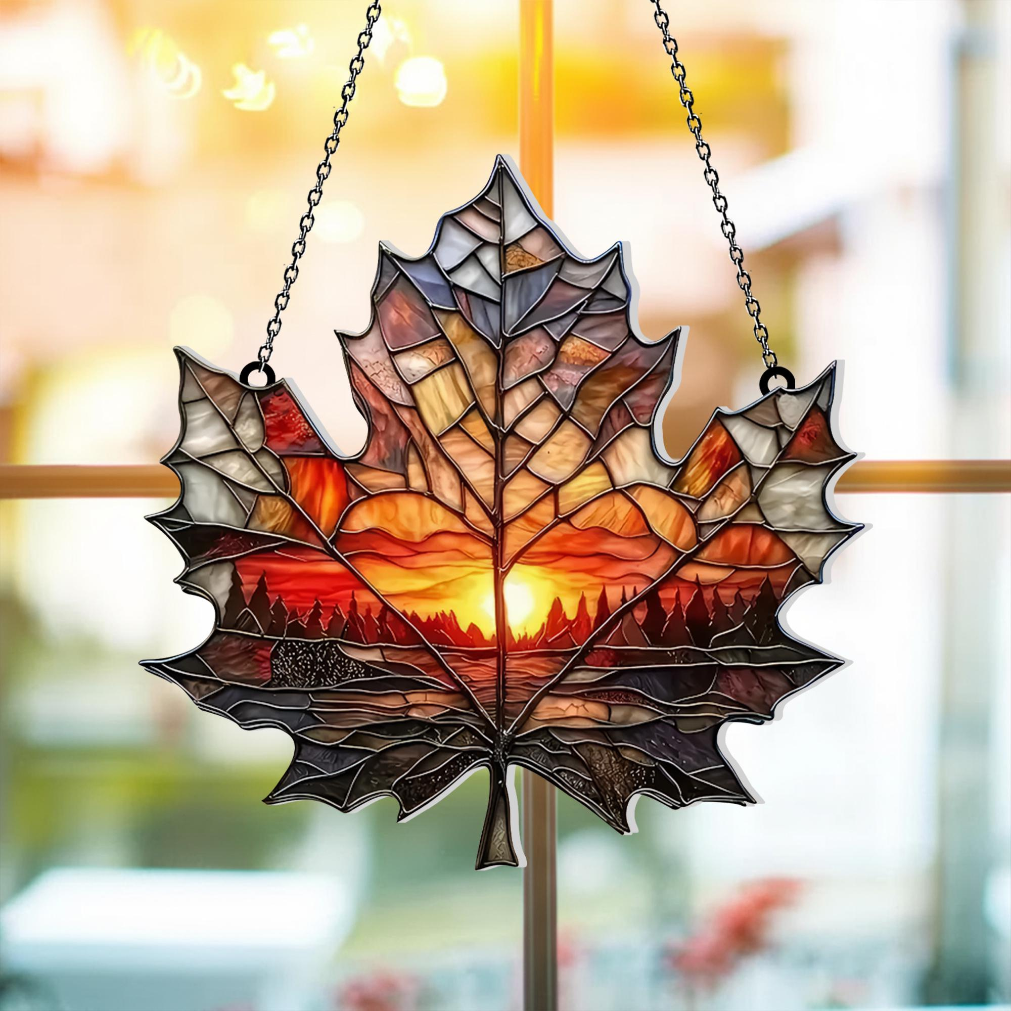 Maple Leaf Autumn Acrylic Ornament, Fall Window Suncatcher Hanging, Cozy Home Decor, Garden Decoration, Seasonal Gift