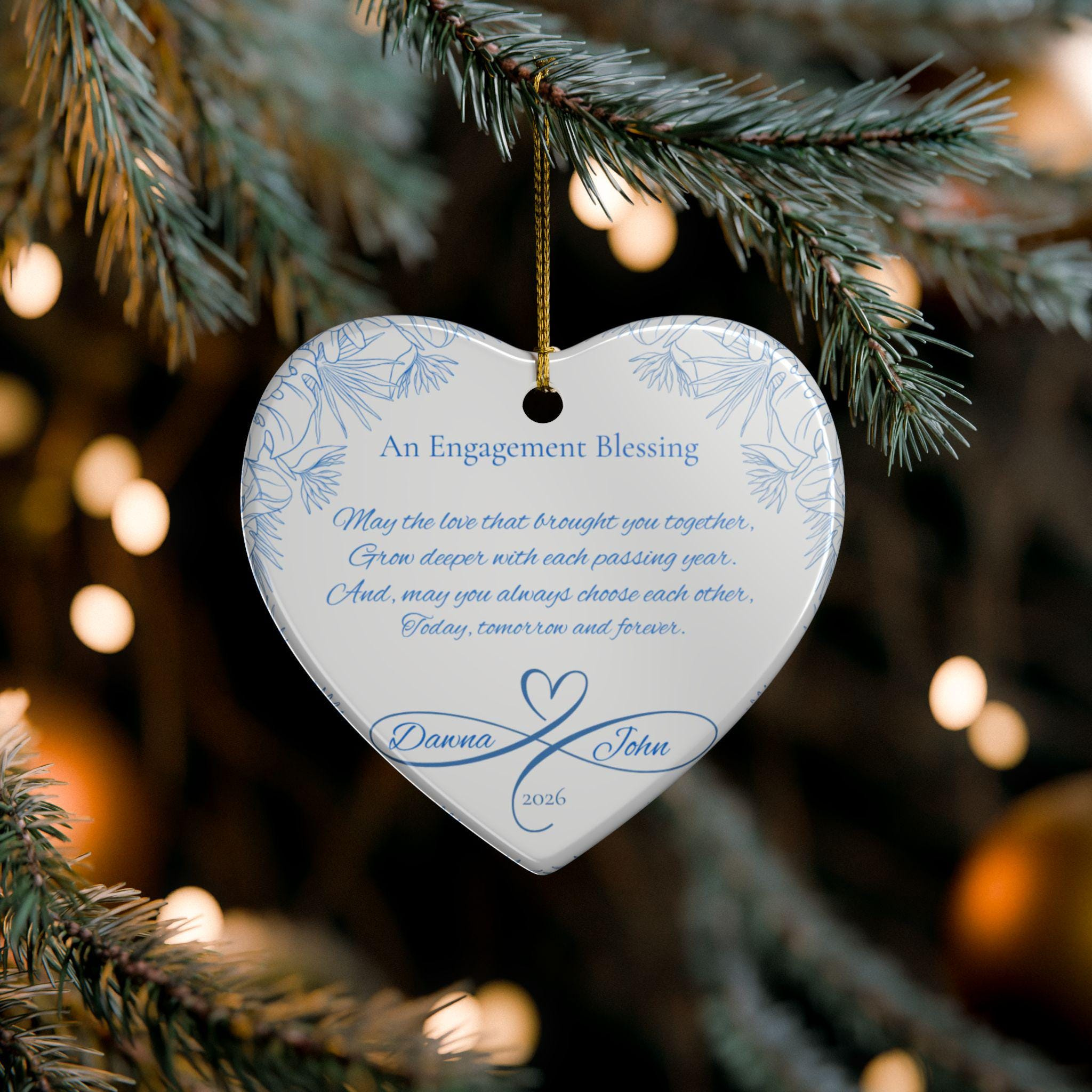 Personalized Engagement Ornament, Custom Couple Photo Keepsake, Heart or Circle Ceramic Ornament 3 - MeasureMason Personalized Engagement Ornament, Custom Couple Photo Keepsake, Heart or Circle Ceramic Ornament 3