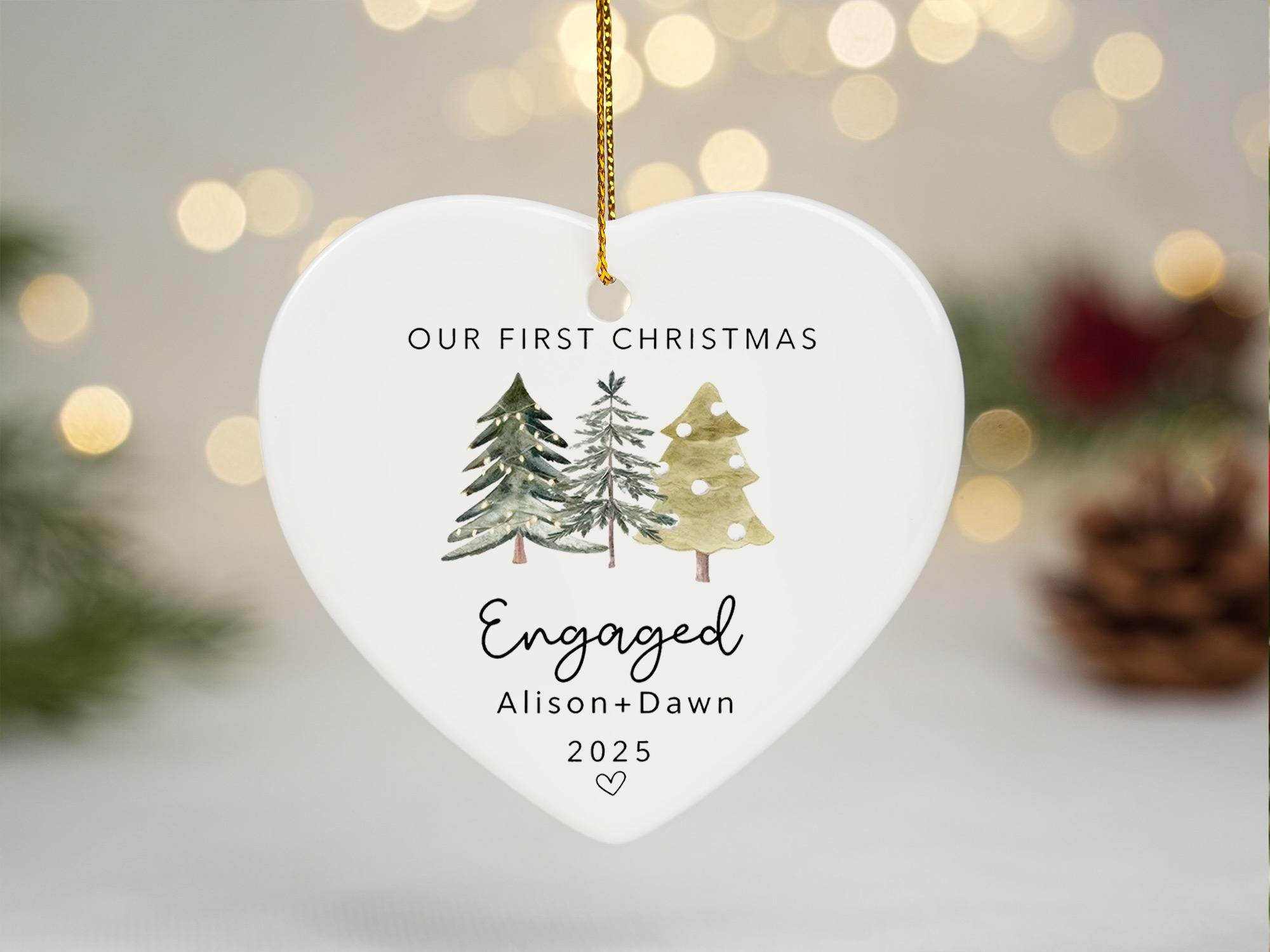 Personalized Ceramic Engagement Christmas Ornament - Custom Couple Keepsake Holiday Decor Personalized Ceramic Engagement Christmas Ornament - Custom Couple Keepsake Holiday Decor
