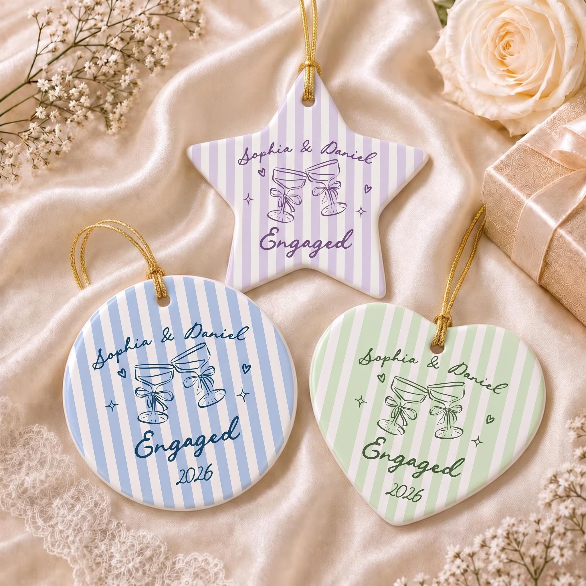 Personalized Engagement Ceramic Ornament – Custom Names & Date Keepsake 1 - MeasureMason Personalized Engagement Ceramic Ornament – Custom Names & Date Keepsake 1