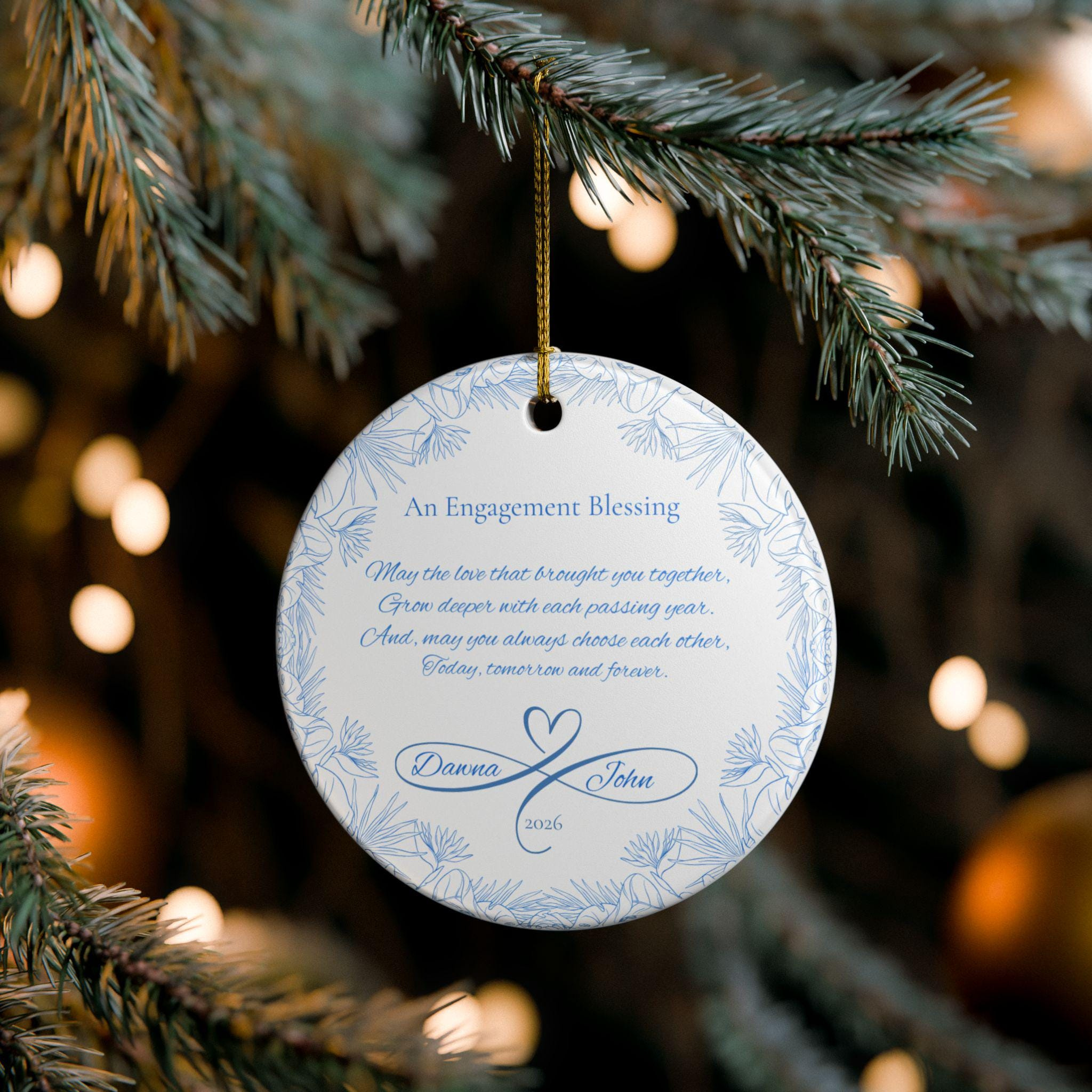 Personalized Engagement Ornament, Custom Couple Photo Keepsake, Heart or Circle Ceramic Ornament 4 - MeasureMason Personalized Engagement Ornament, Custom Couple Photo Keepsake, Heart or Circle Ceramic Ornament 4