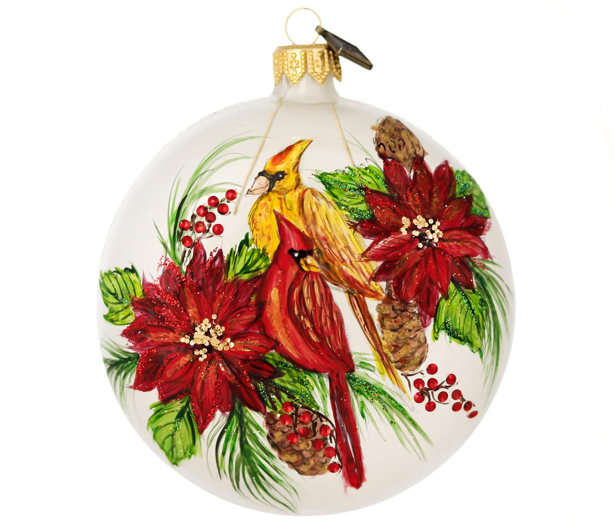 Hand Painted Glass Cardinal Bird Medallion Ornament – Polish Christmas Decoration, 10 cm 1 - MeasureMason Hand Painted Glass Cardinal Bird Medallion Ornament – Polish Christmas Decoration, 10 cm 1